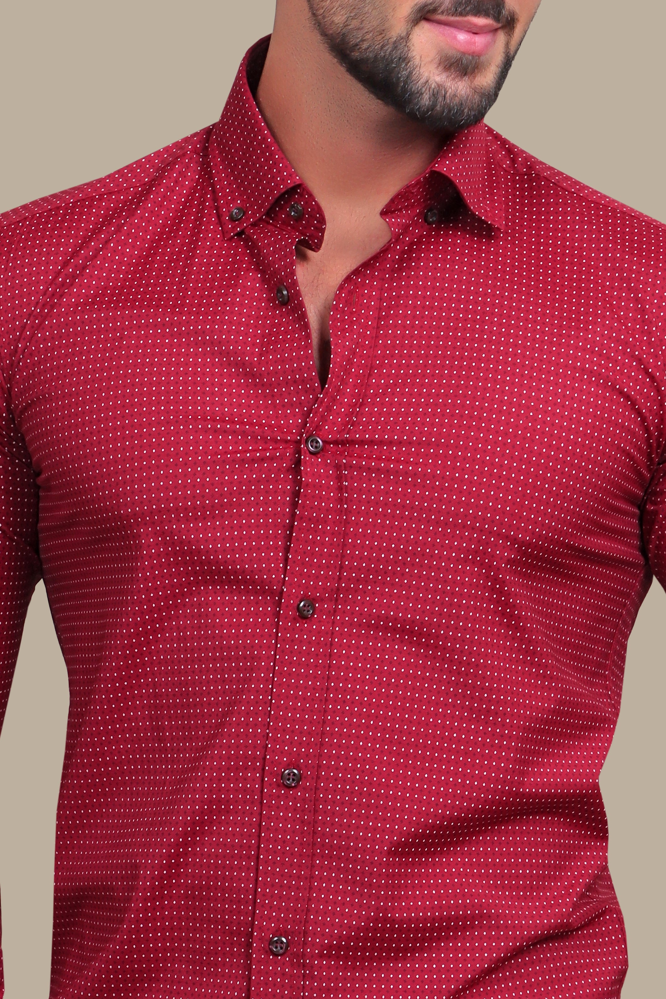 Elegant Burgundy Dotted Lycra Shirt