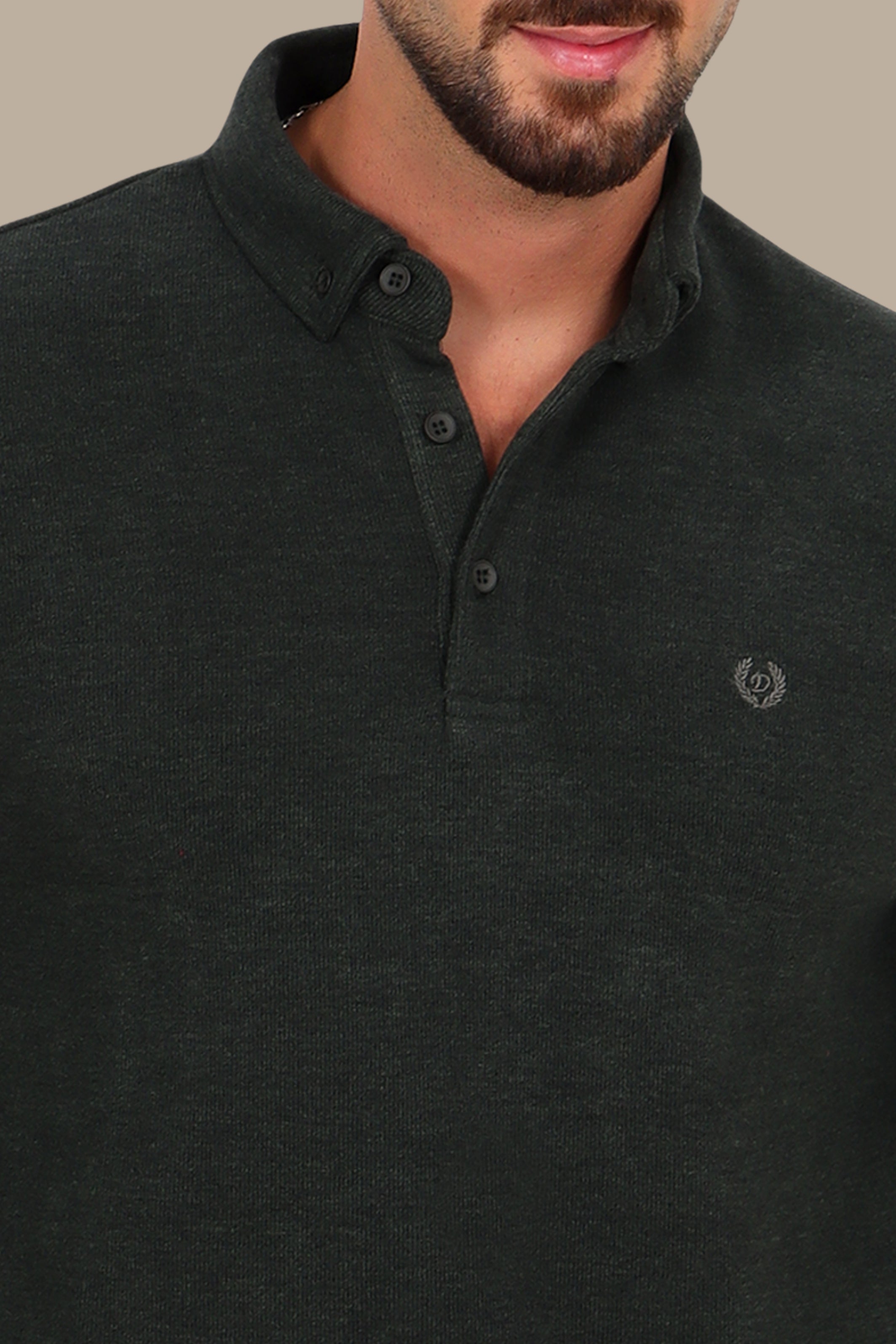 Velvet Polo with Button-Down Front in Green