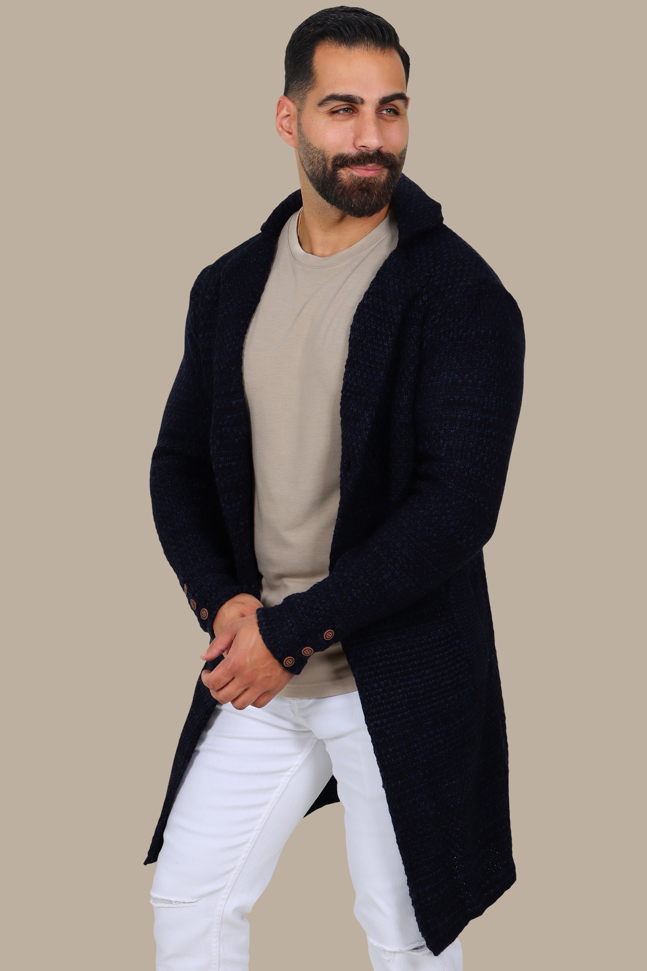 Navy Mercerized Mons Long Cardigan