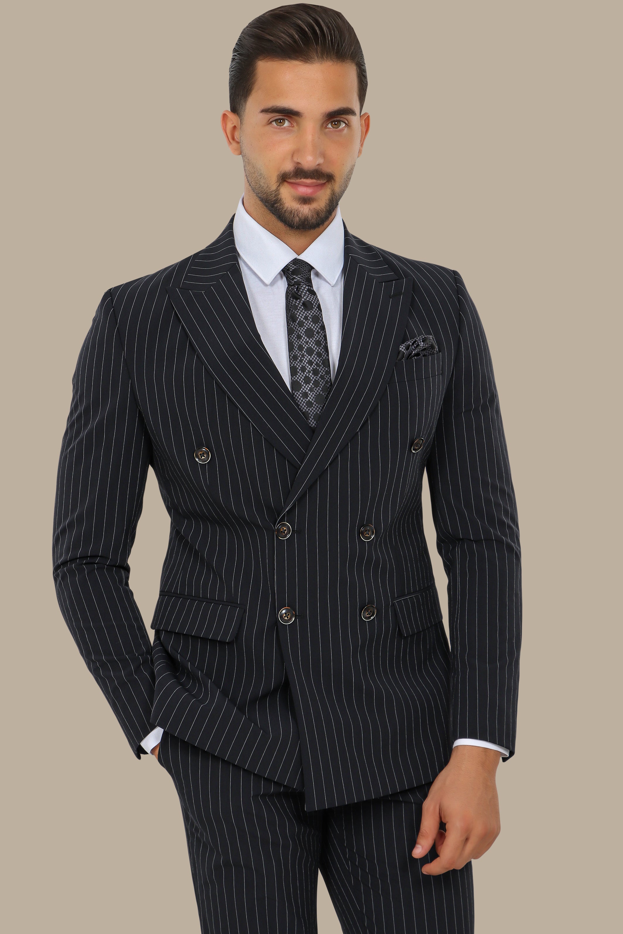 Navy Double-Breasted Pinstripe Suit