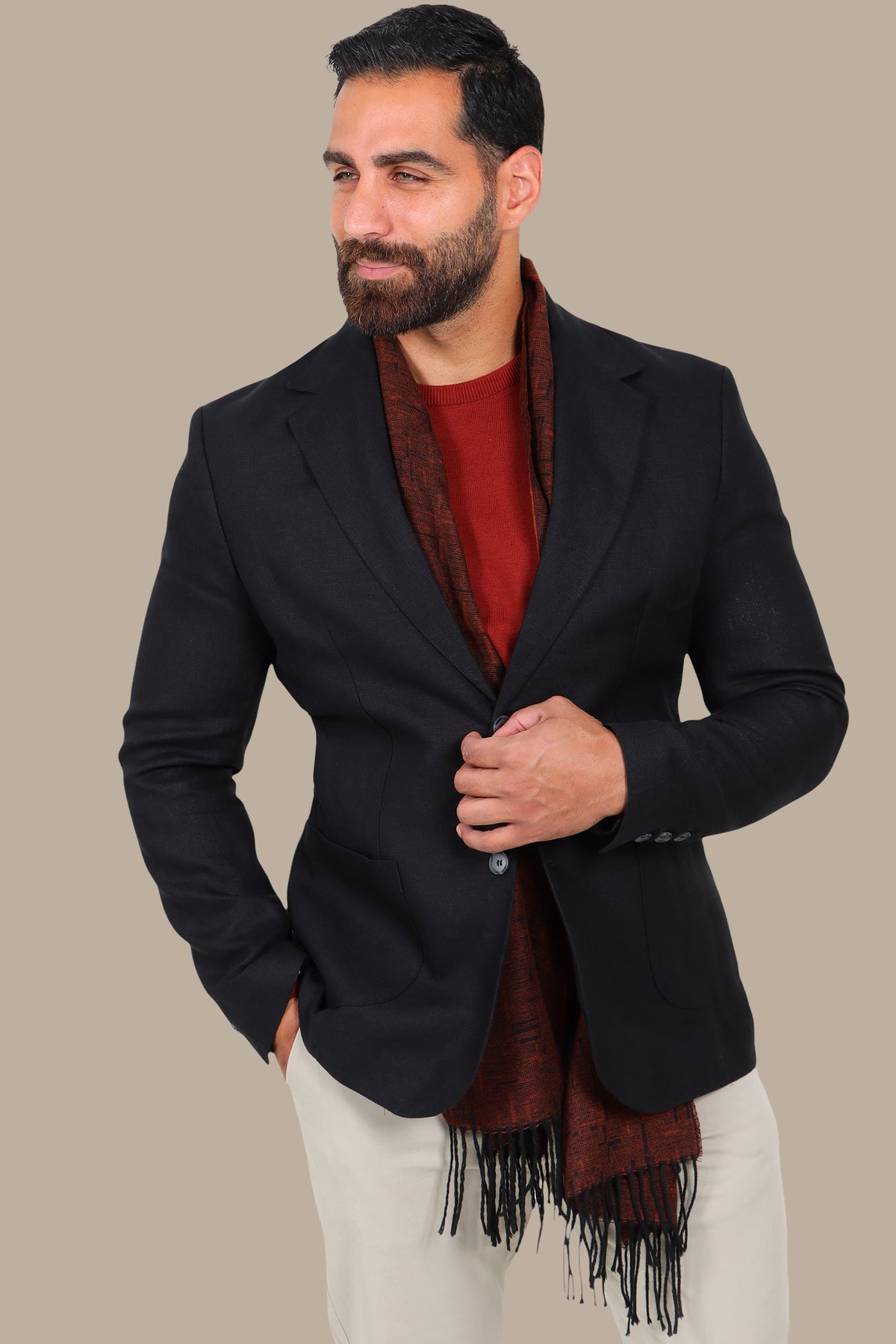 Black Blazer with Notch Lapel and Patch Pockets