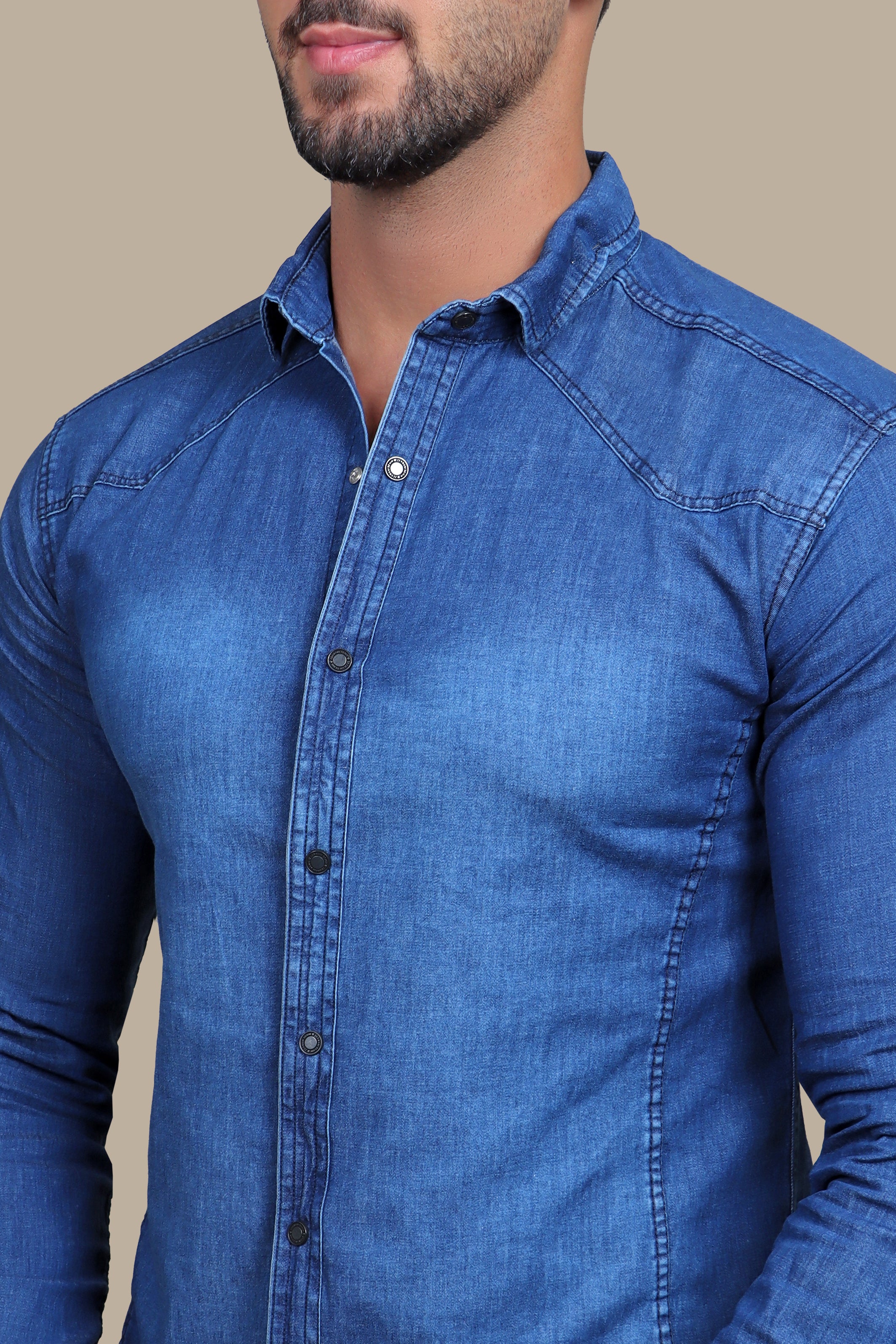 Dark Blue Plain Denim Shirt