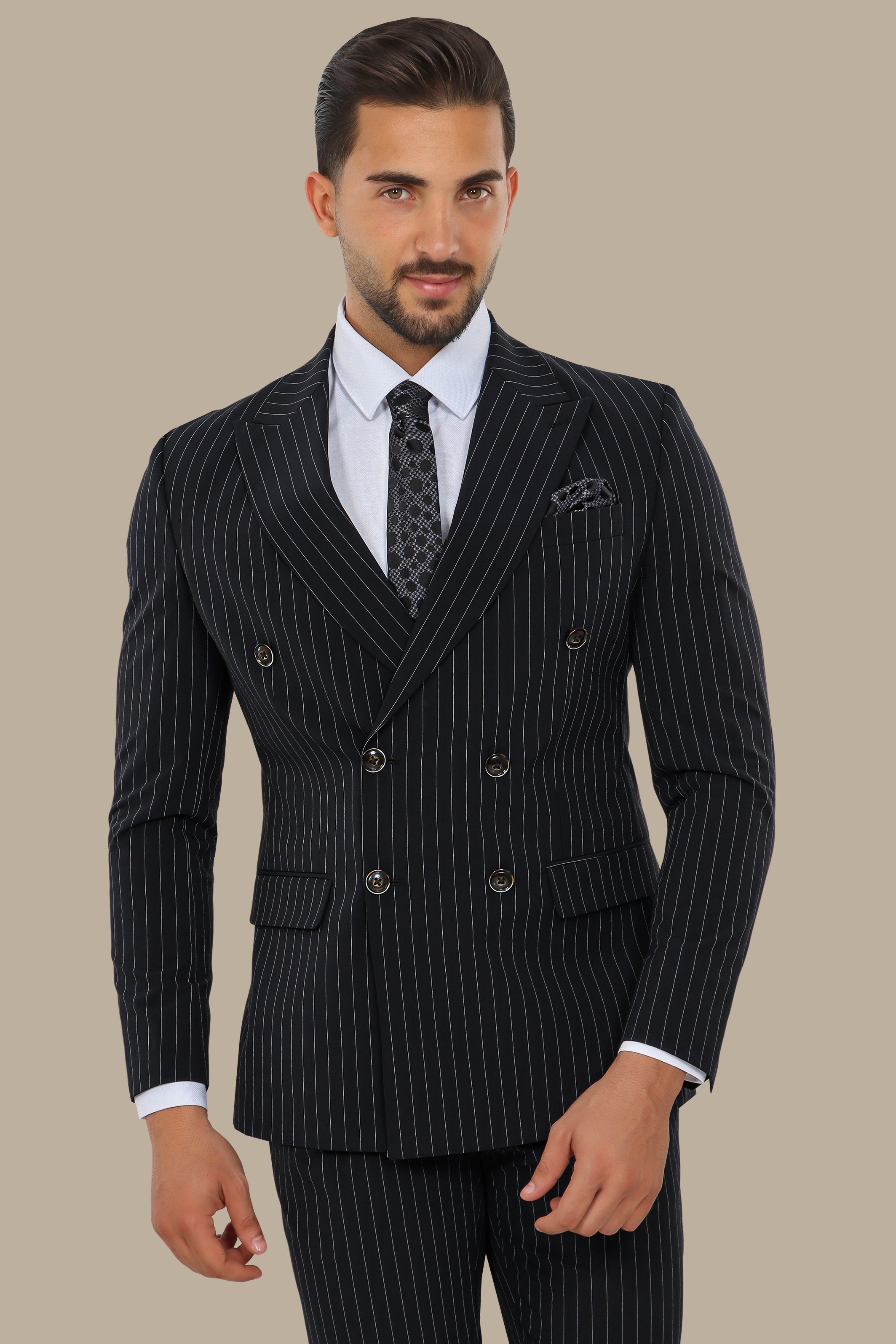 Navy Double-Breasted Pinstripe Suit