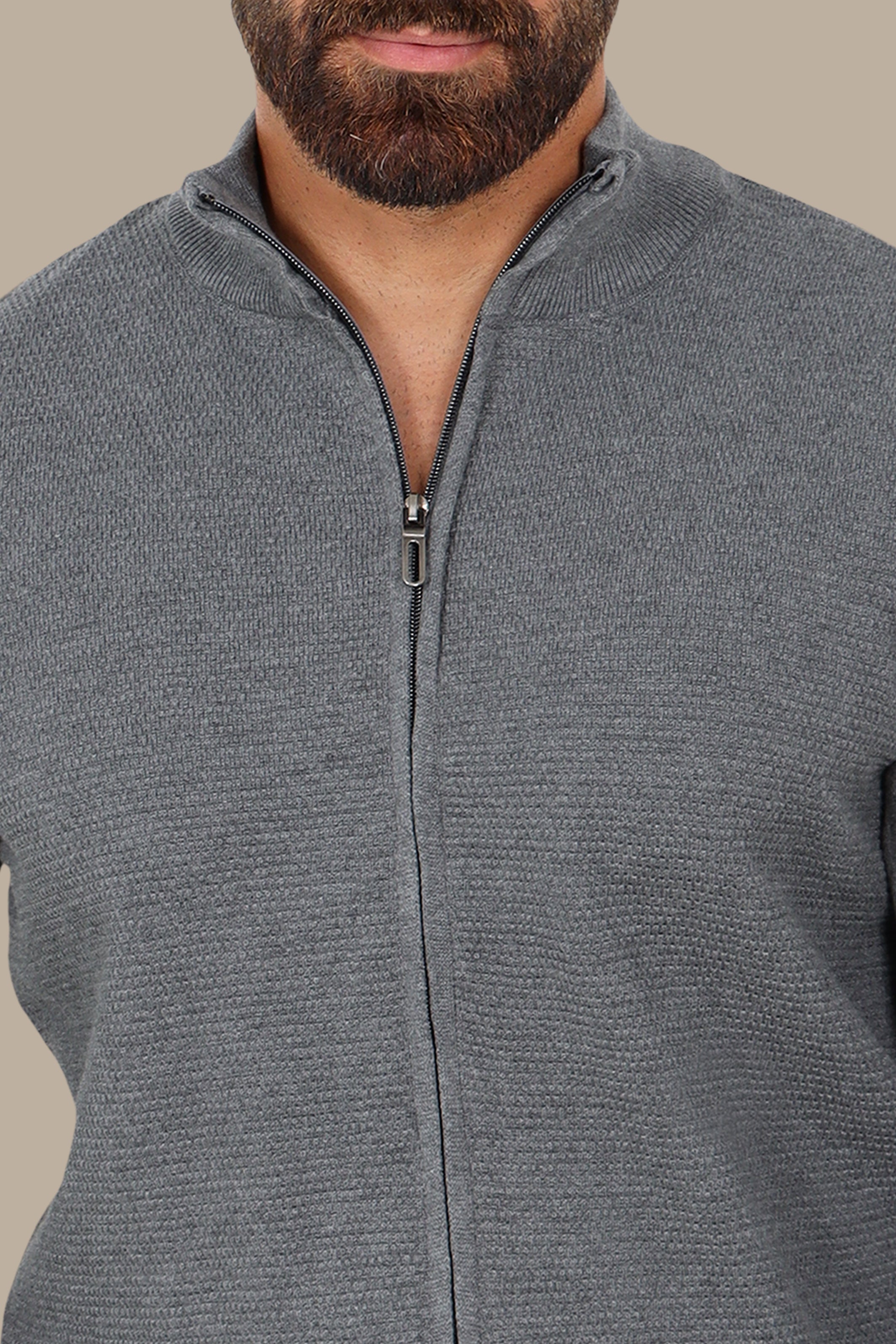 Grey Full-Zip Cardigan with Bee Print