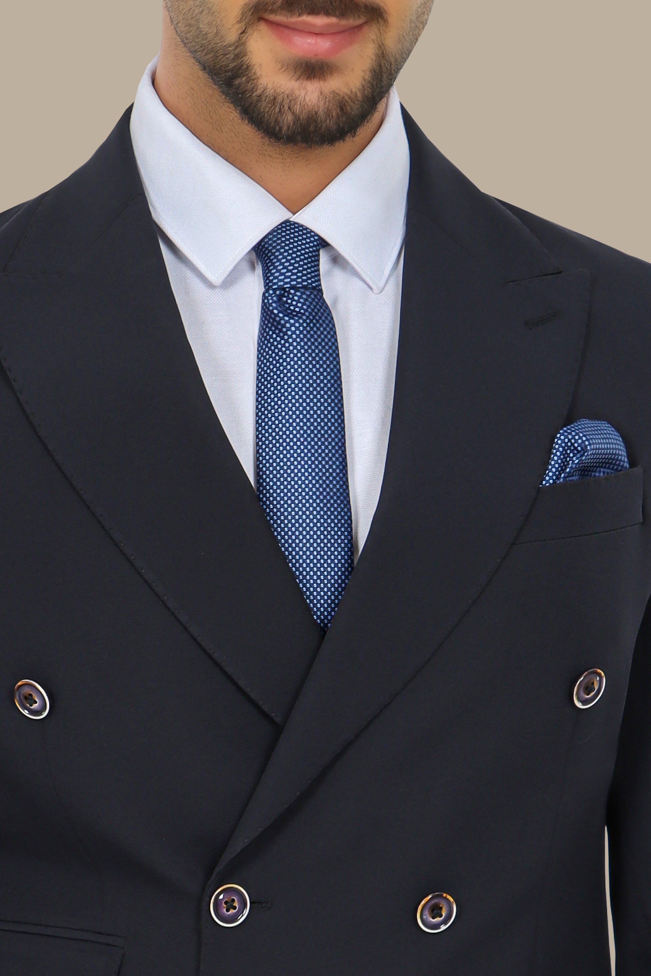 Navy Double-Breasted Suit with Peak Lapel