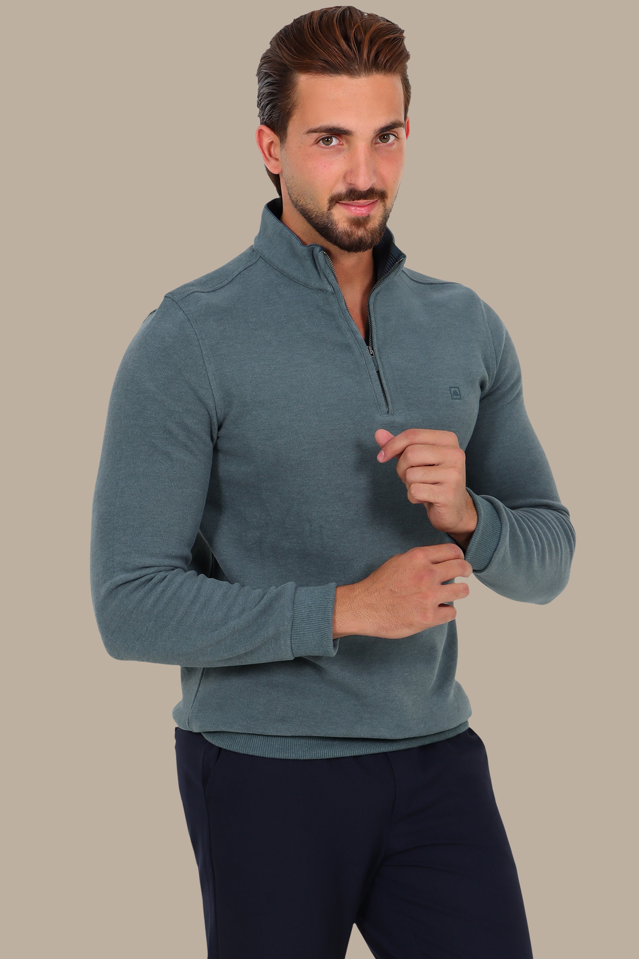Luxurious Comfort: Aqua Velvet Half-Zipper Sweater