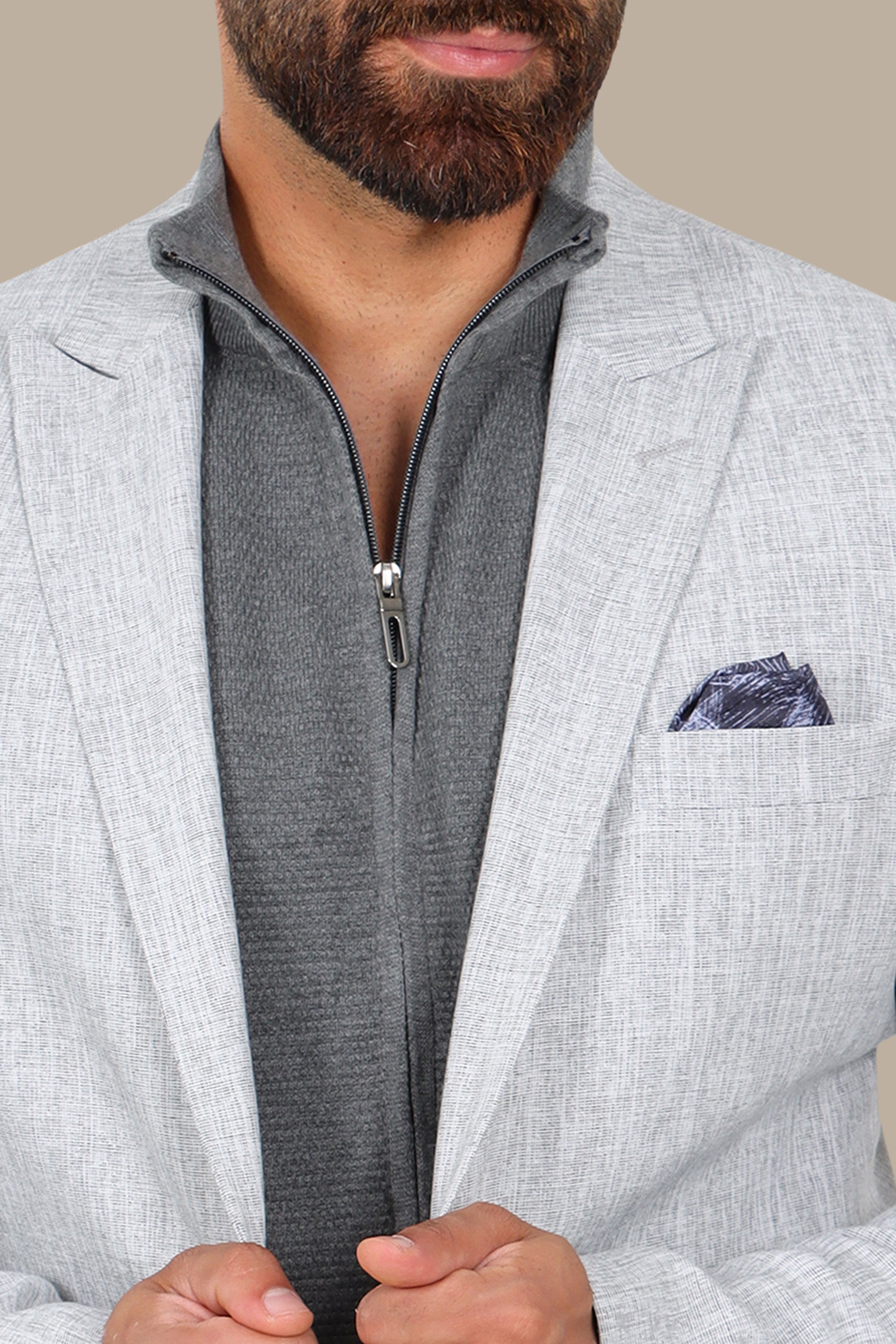 Light Grey Filafil Blazer with Peak Lapel