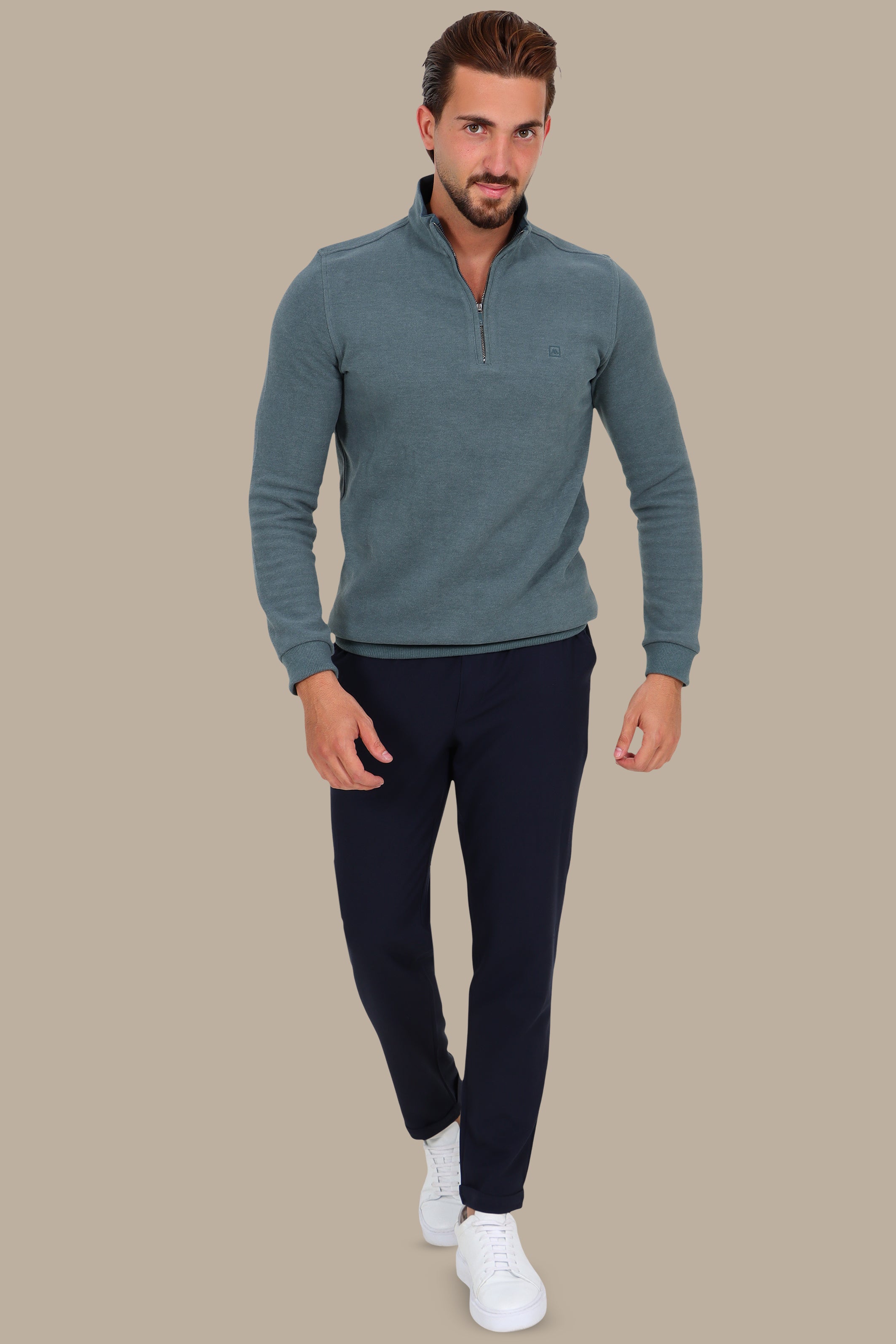 Luxurious Comfort: Aqua Velvet Half-Zipper Sweater