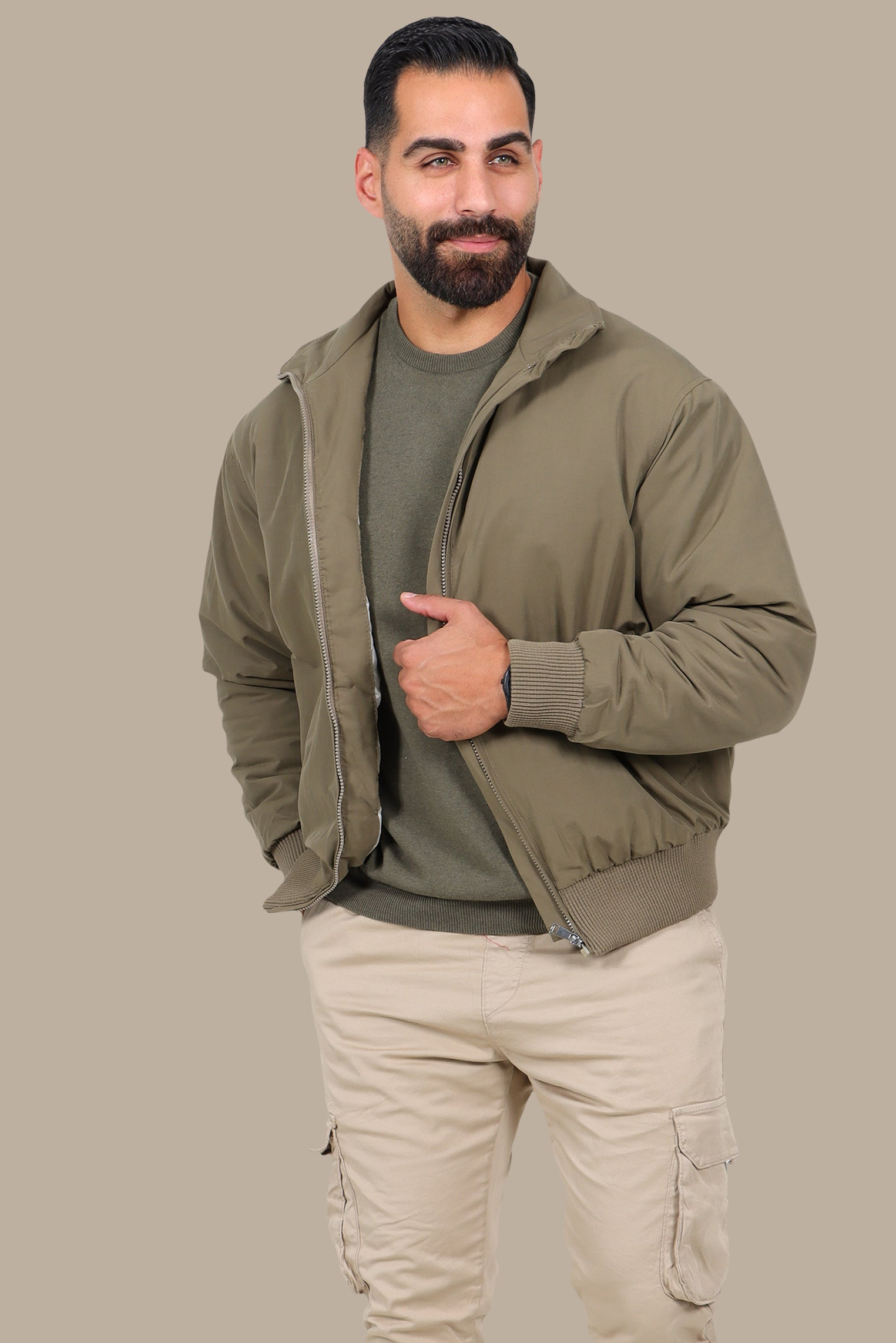 Khaki Oversized Short-Cut Jacket