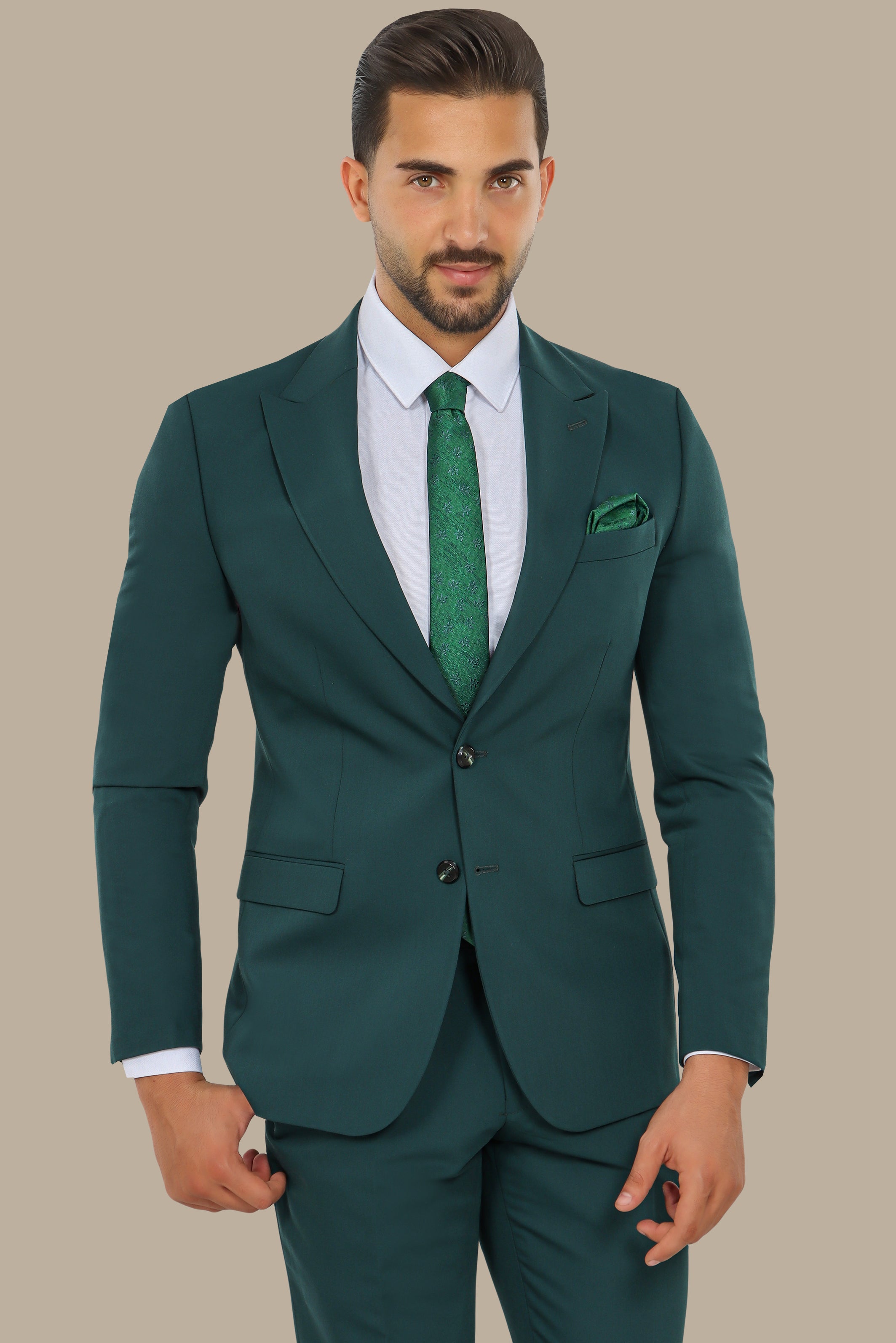 Classic Green 2-Piece Suit with Peak Lapel