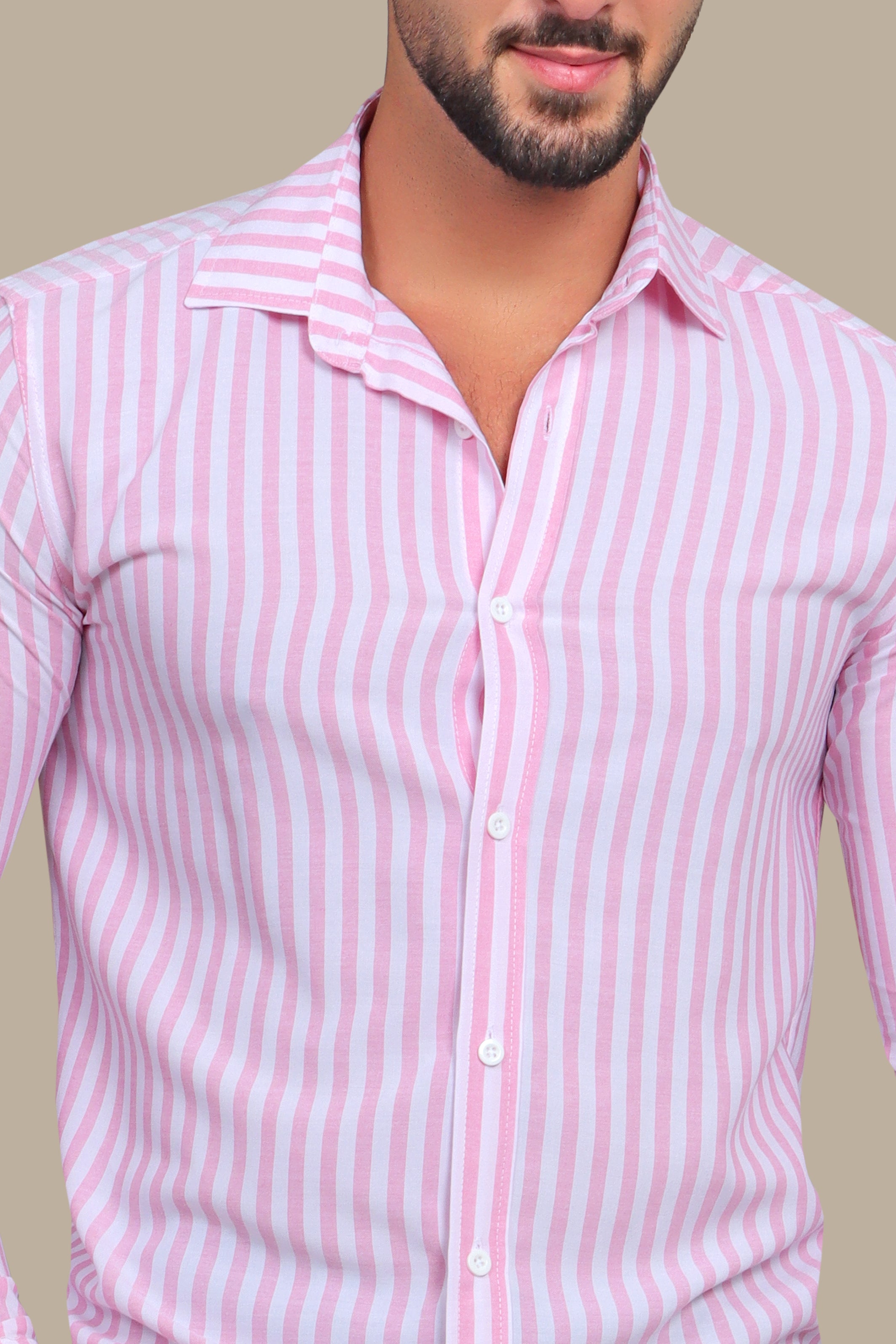 Chic Stripes: Casual Pink Striped Shirt