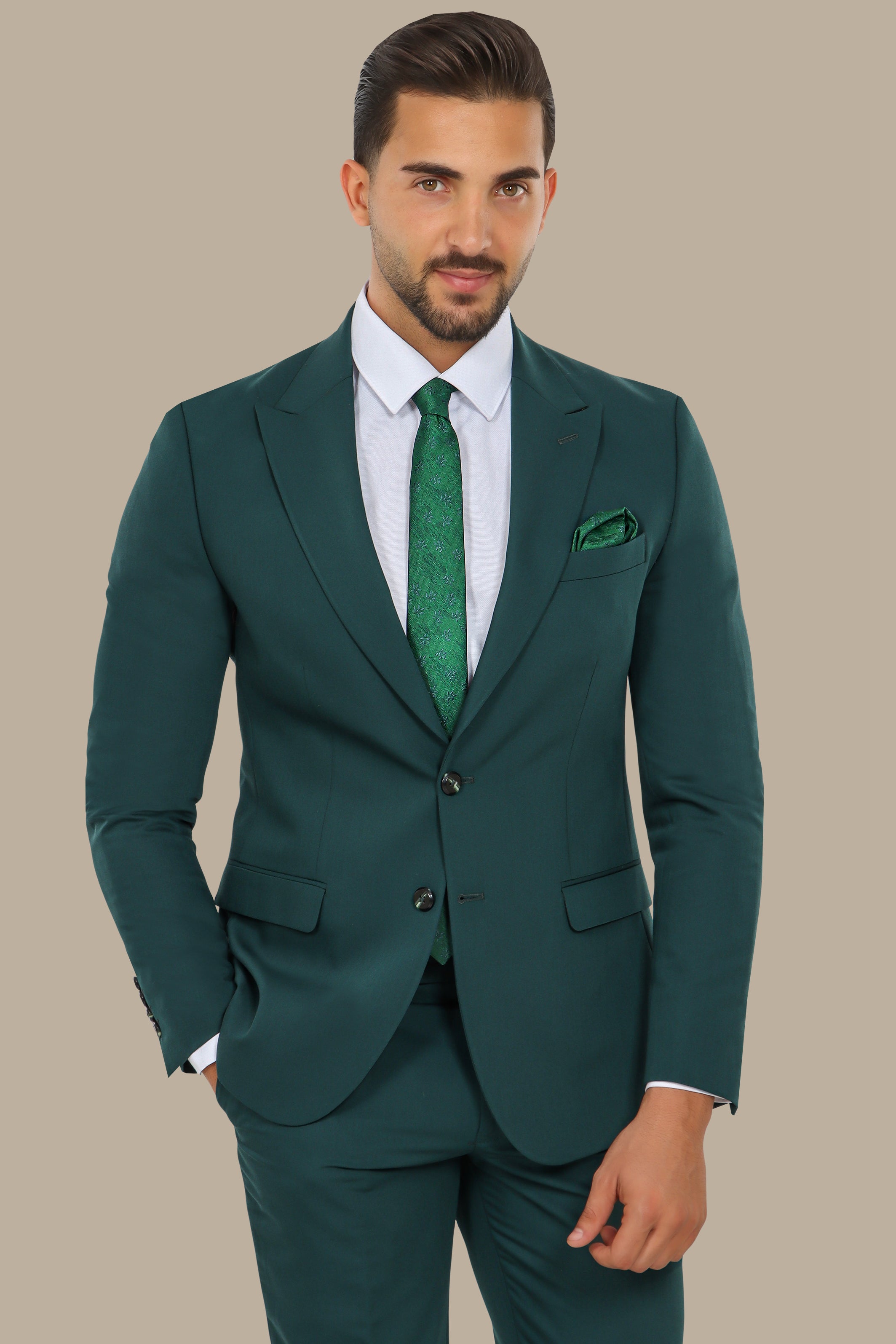 Classic Green 2-Piece Suit with Peak Lapel