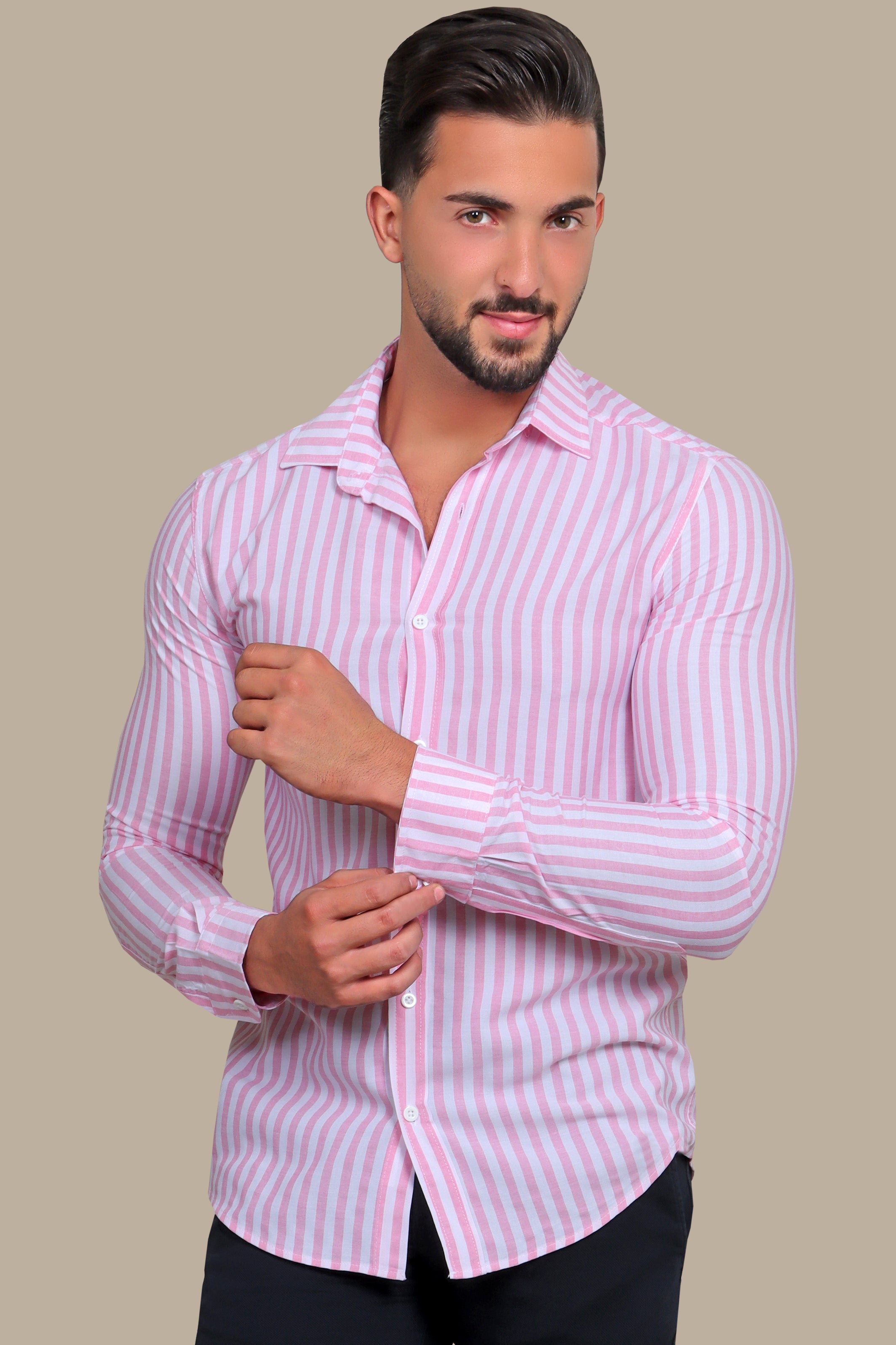 Chic Stripes: Casual Pink Striped Shirt