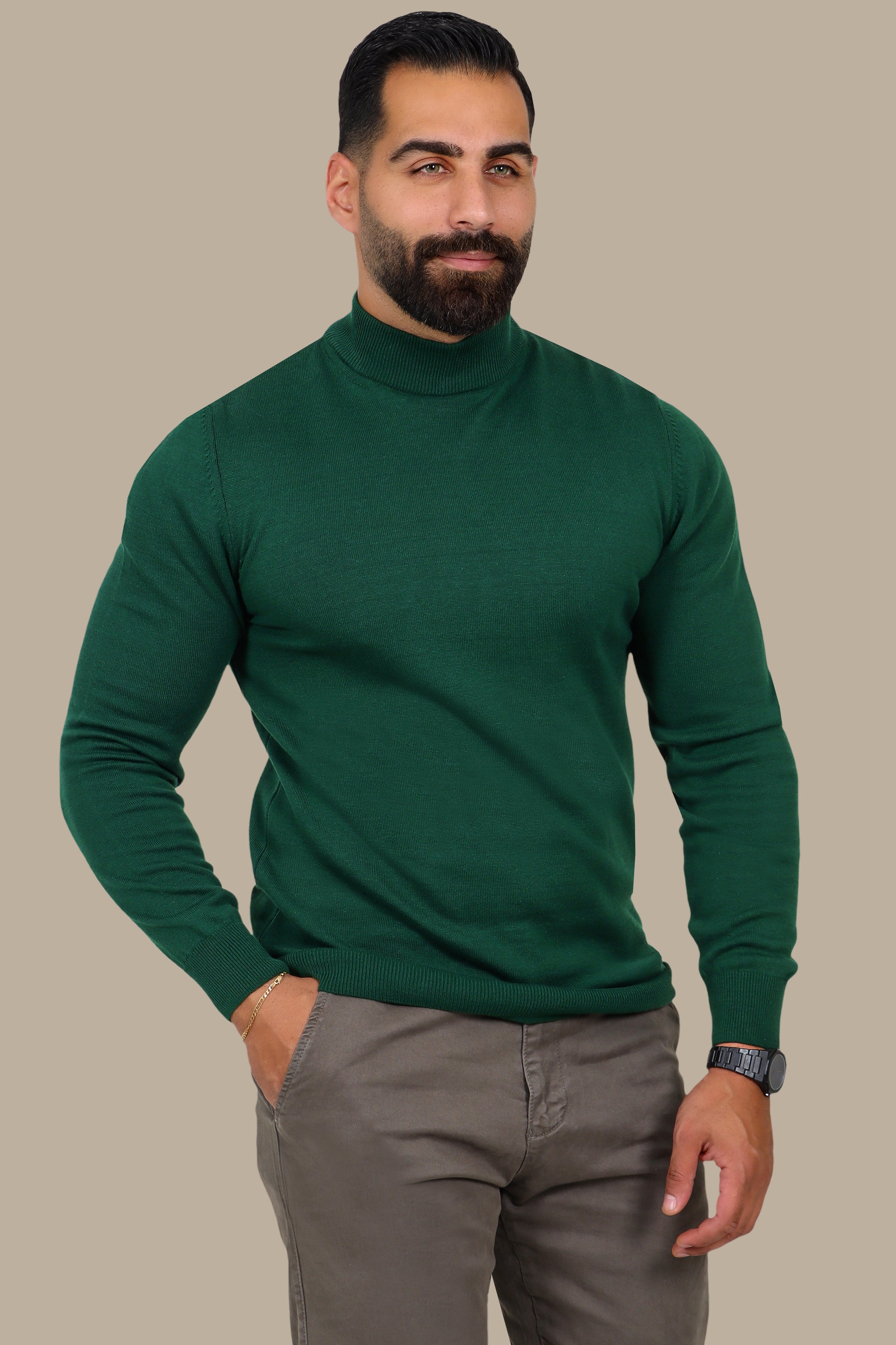 High-Neck Basic Sweater in Green