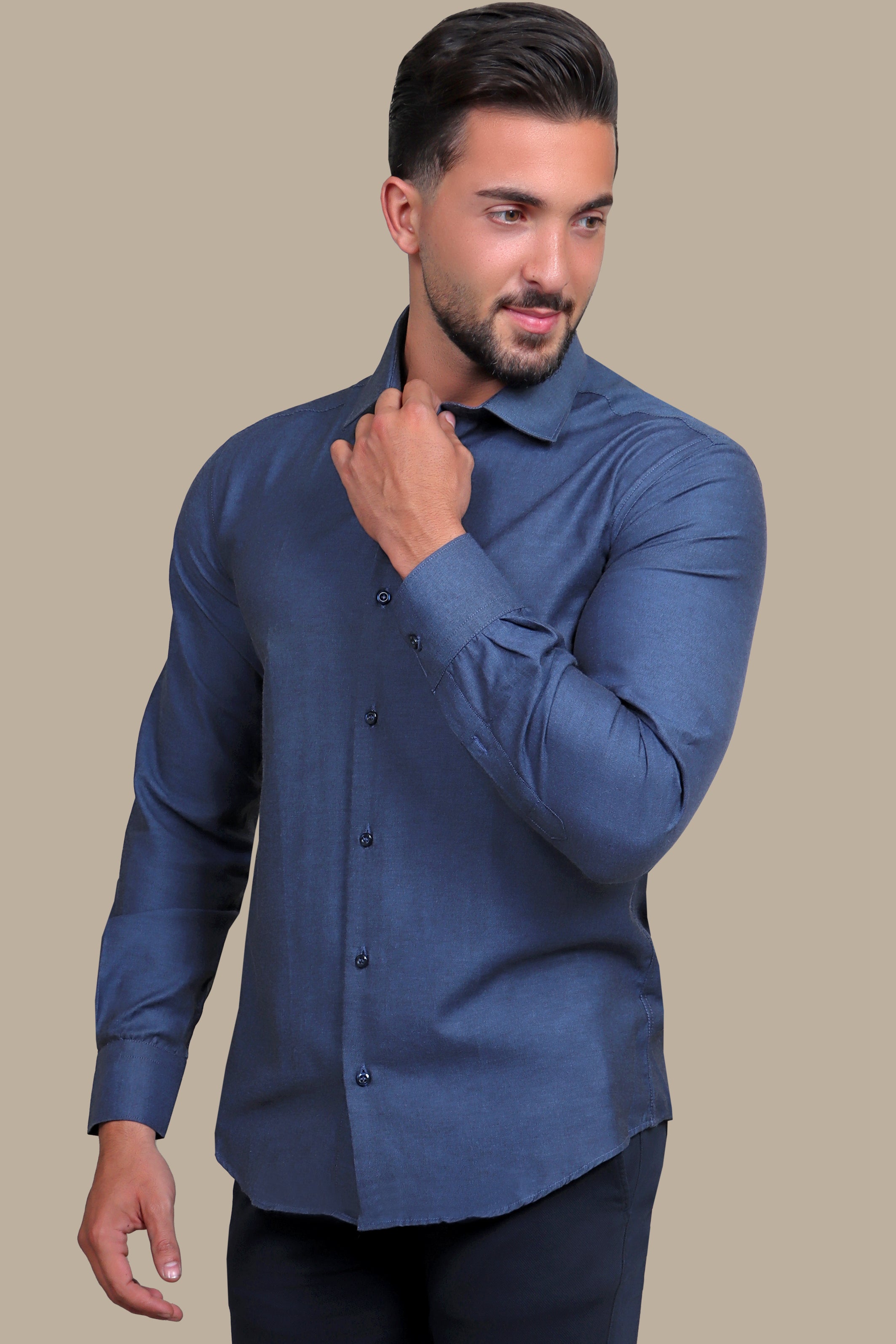 Modern Sophistication: Petrol Slim Fit Chambray Shirt