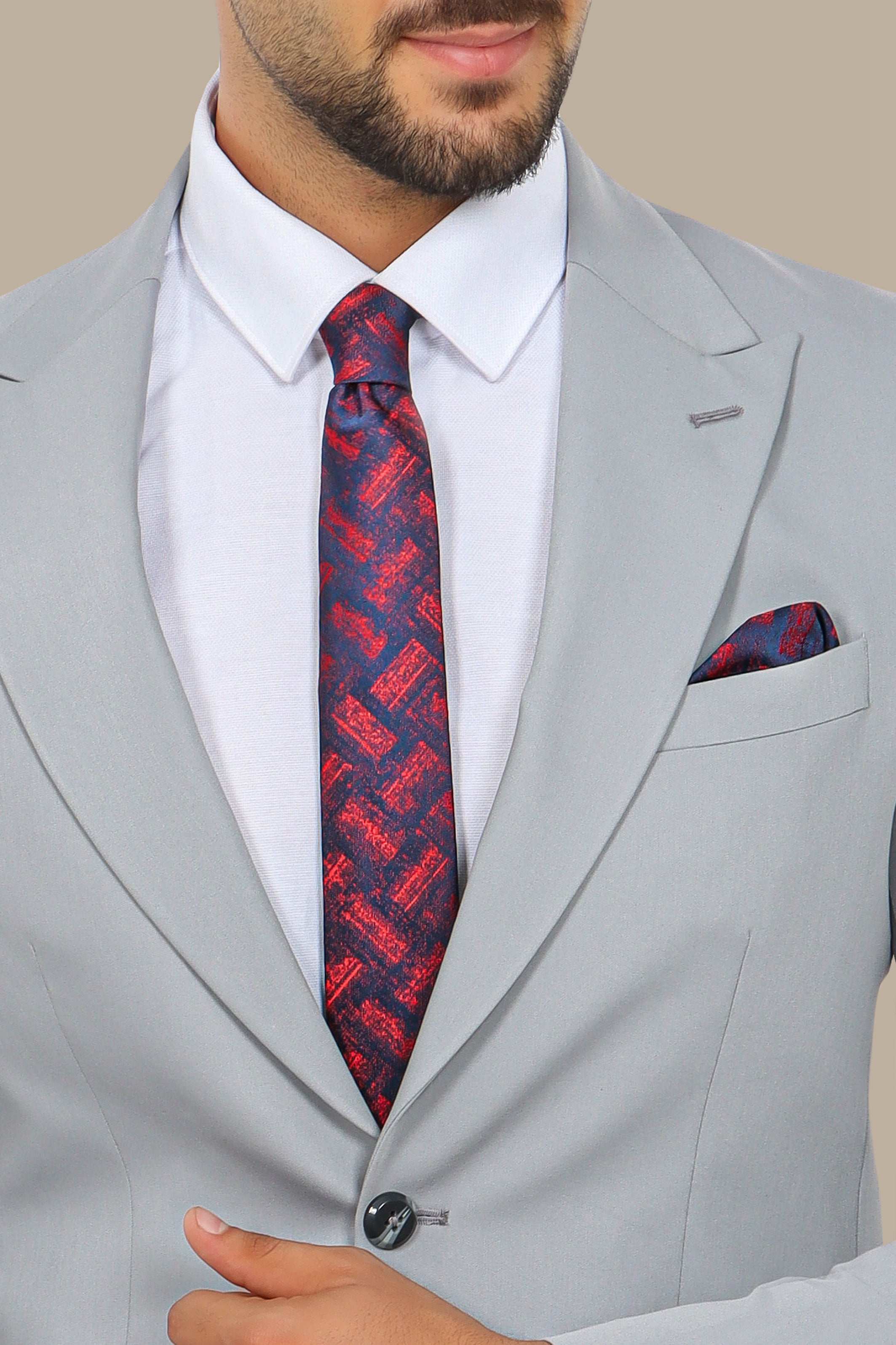 Grey 2-Piece Plain Suit with Peak Lapel