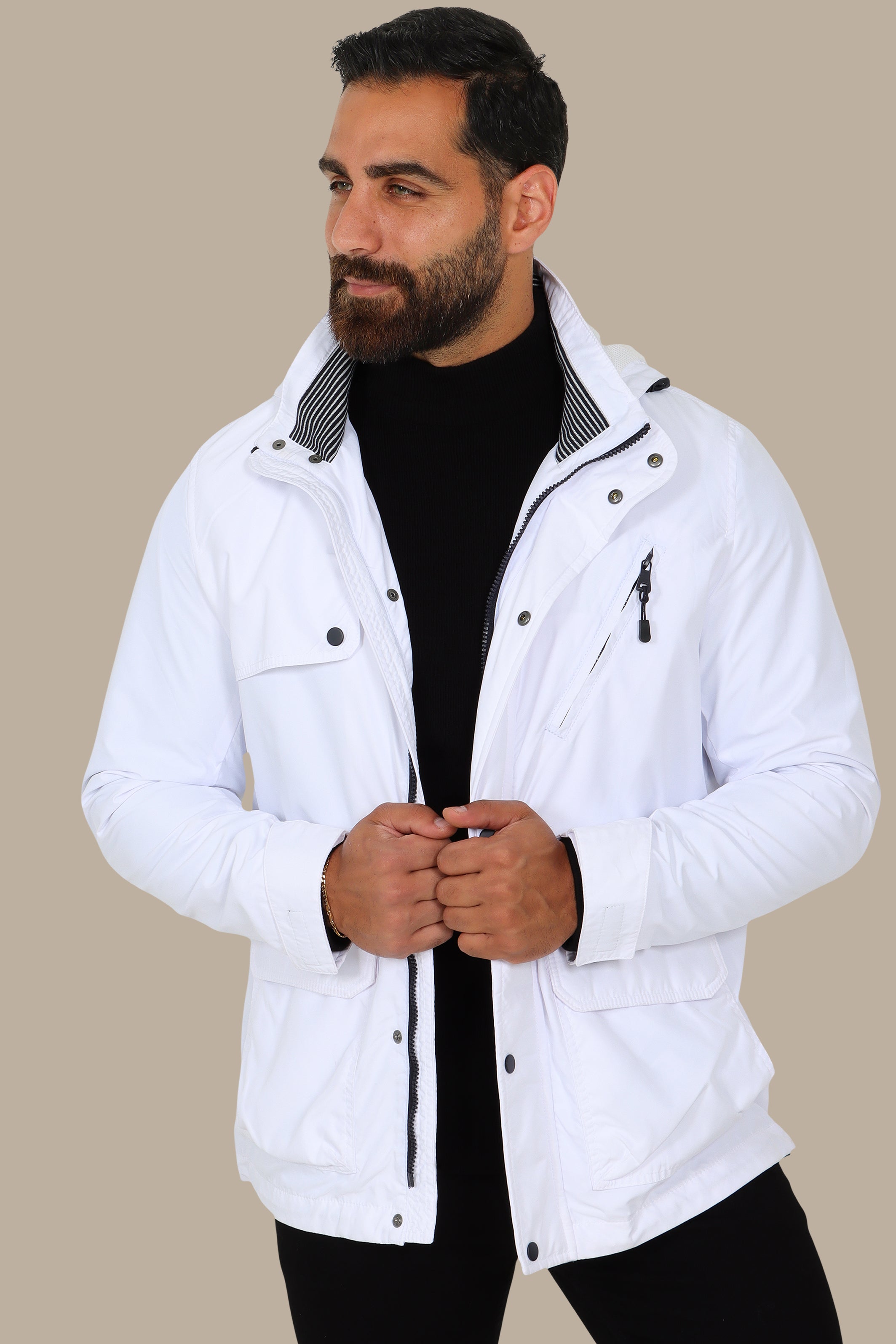 Arctic Breeze: White Windbreaker Jacket for Stylish Versatility