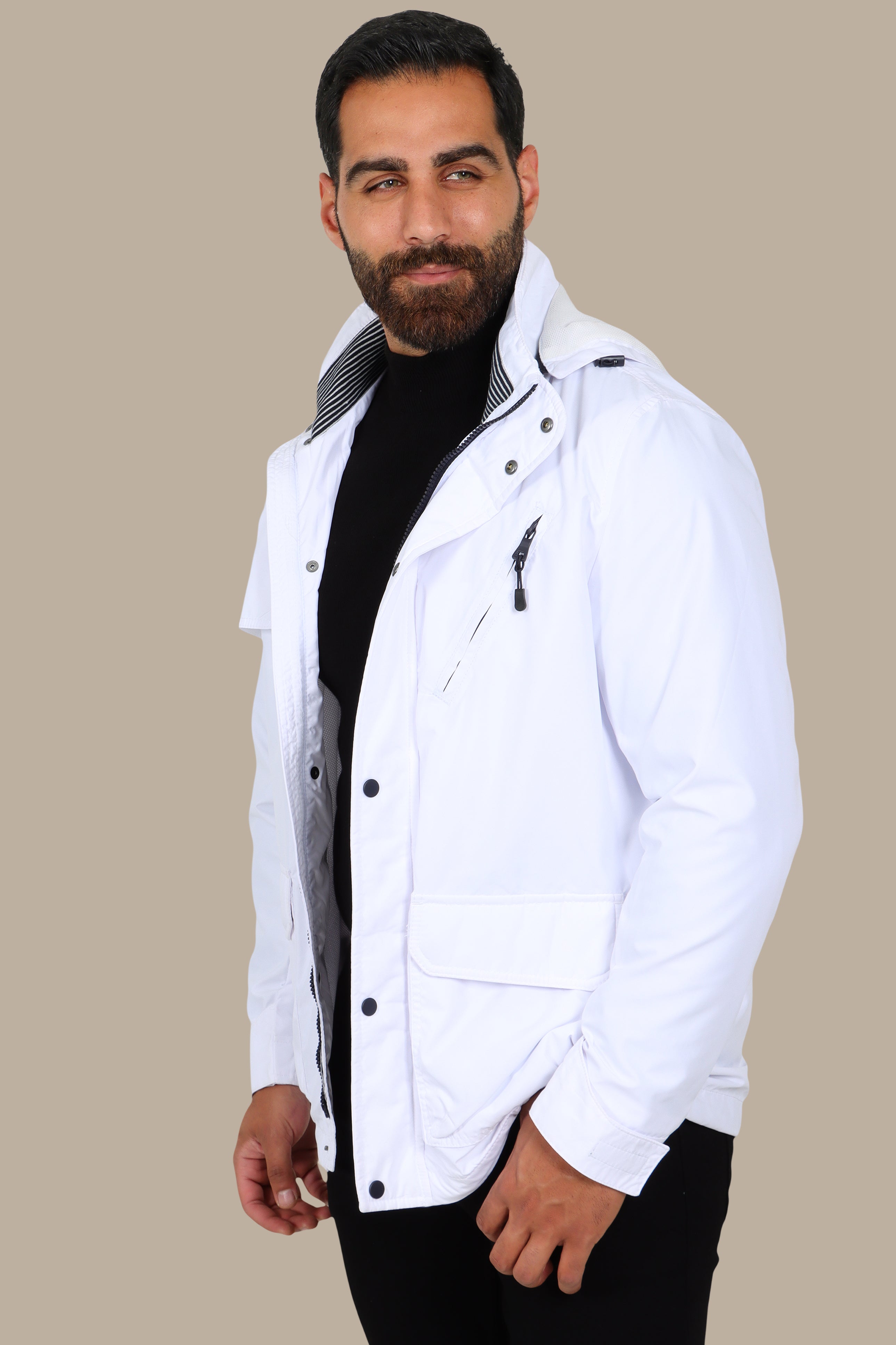 Arctic Breeze: White Windbreaker Jacket for Stylish Versatility