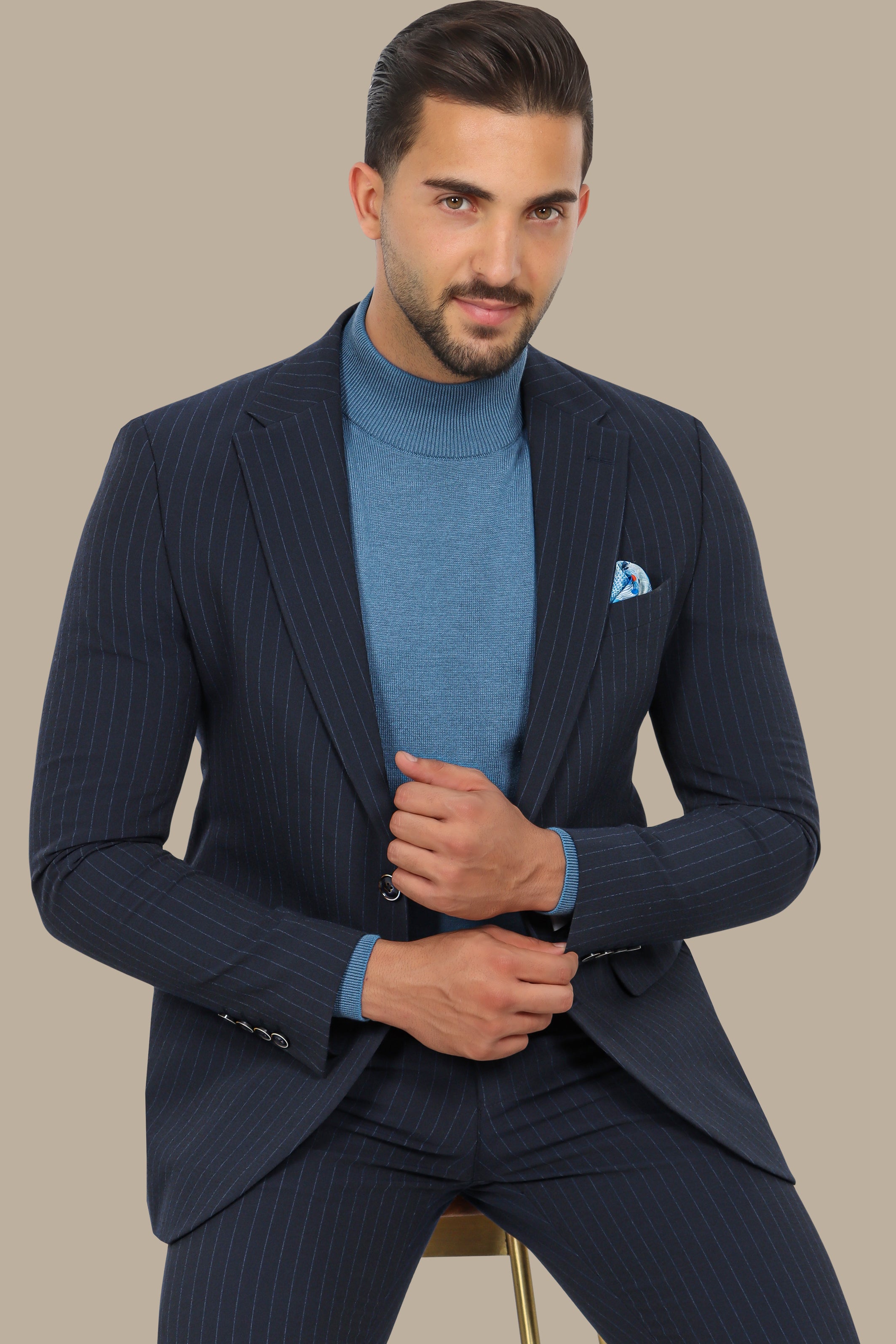 Travel Suit 2-Piece Navy Lycra Pin Stripes