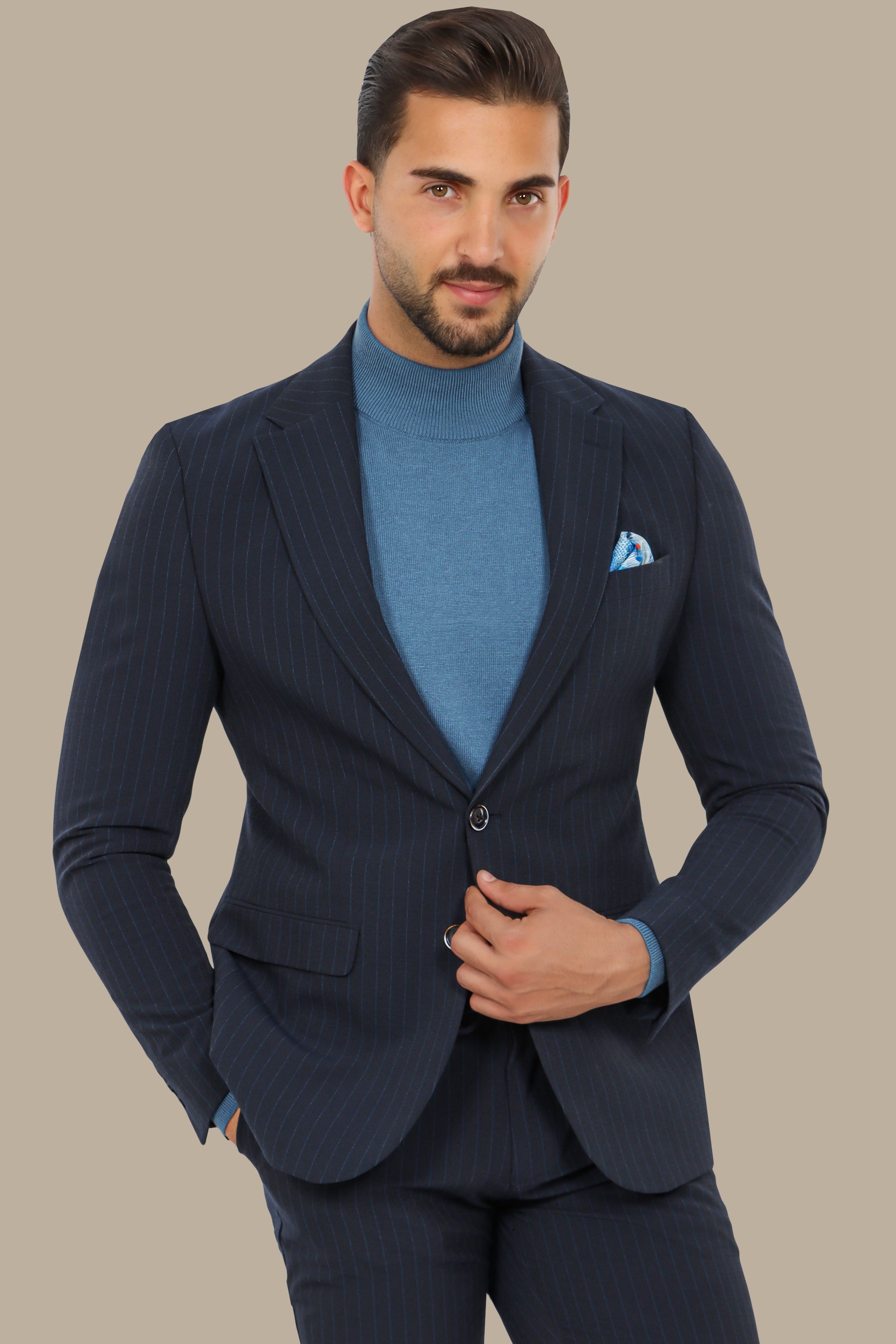 Travel Suit 2-Piece Navy Lycra Pin Stripes