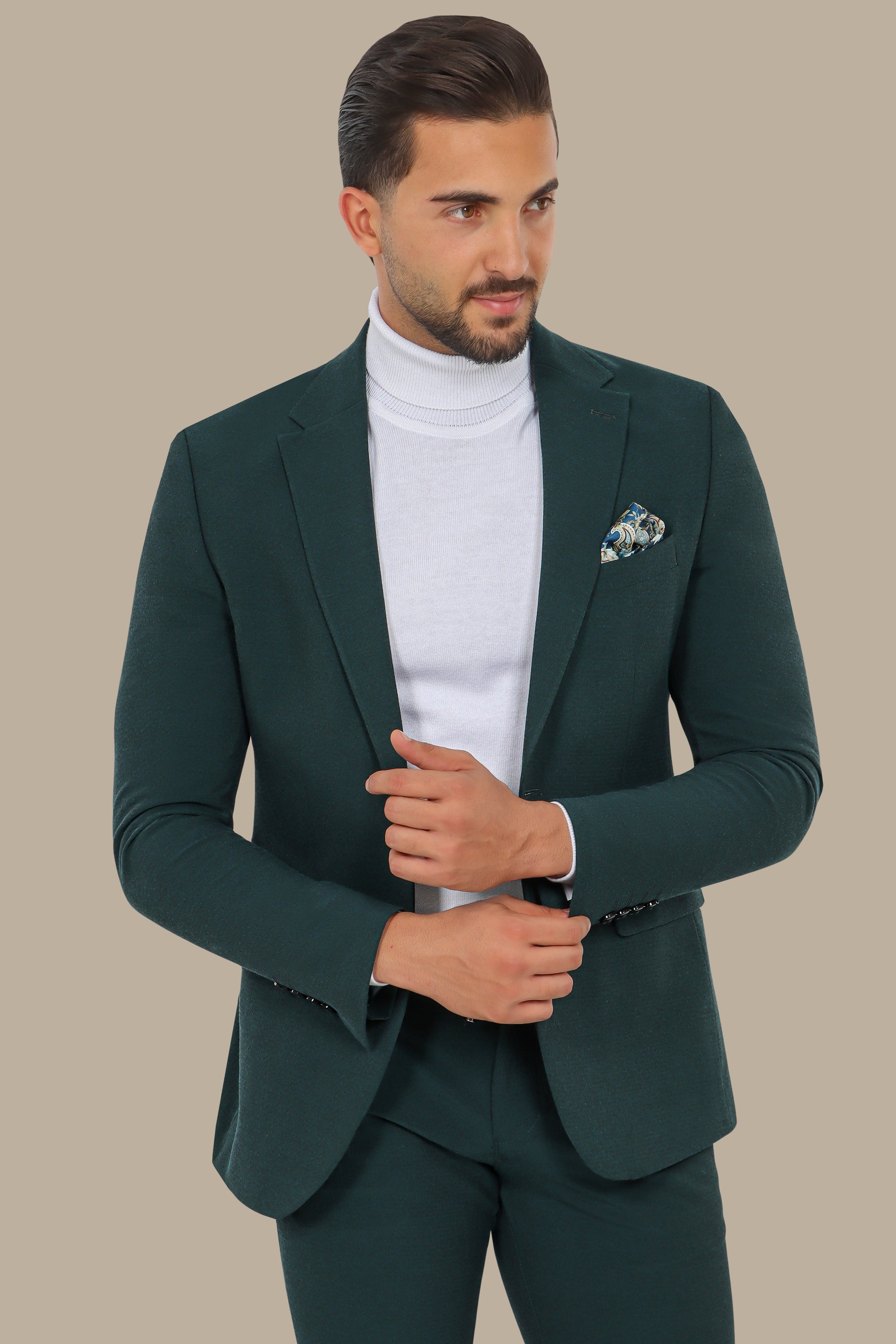 Green Travel Suit: 2-Piece with Notch Lapel