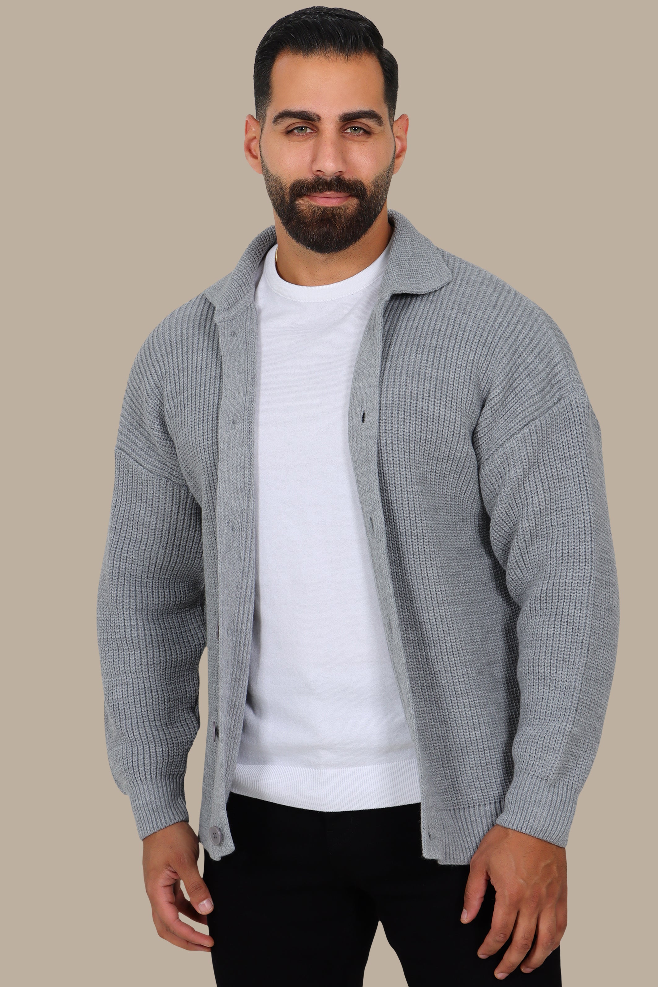 Mercerized Full-Button Cardigan - Grey