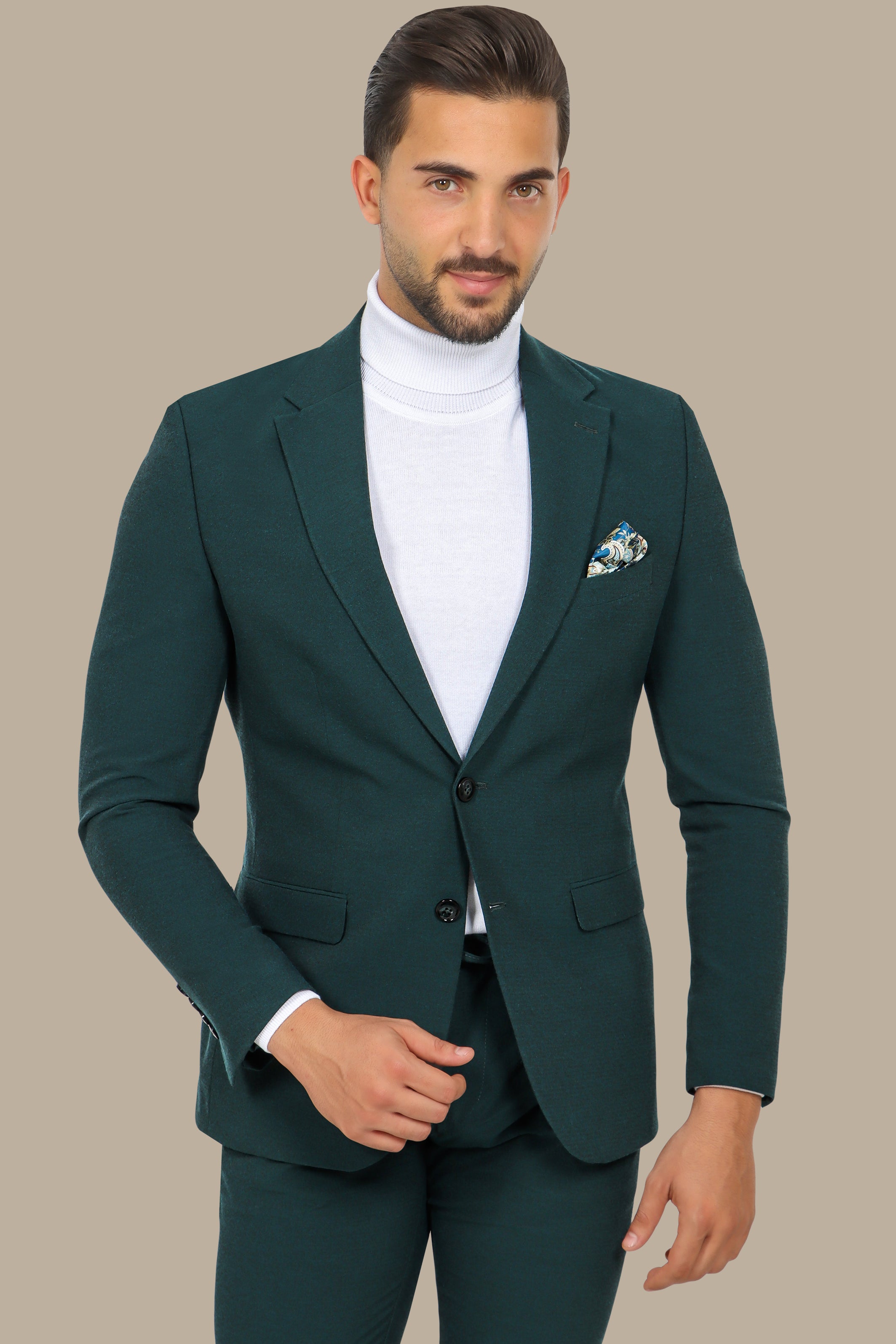 Green Travel Suit: 2-Piece with Notch Lapel