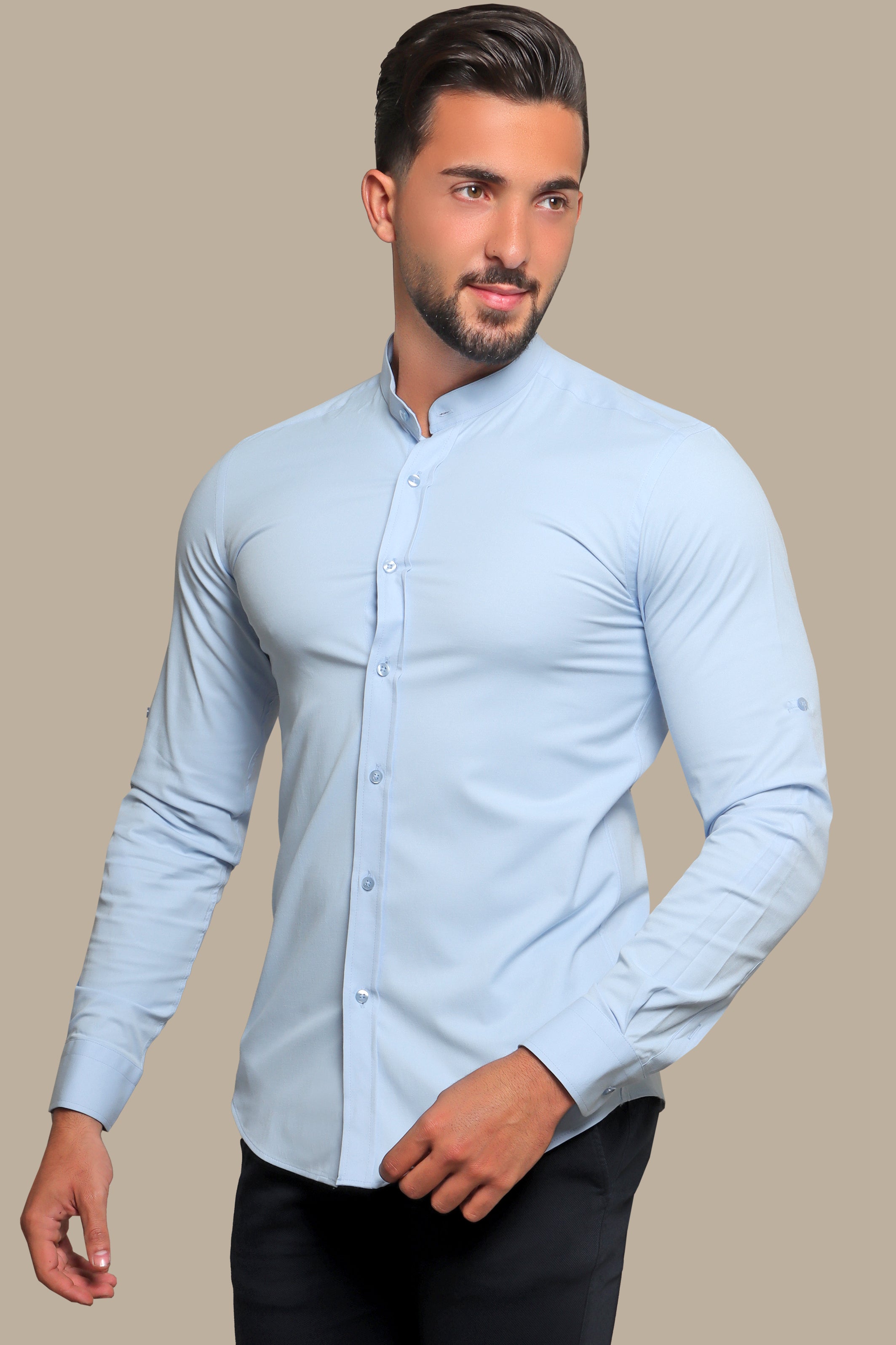 Light Blue Lycra Col Mao Casual Shirt