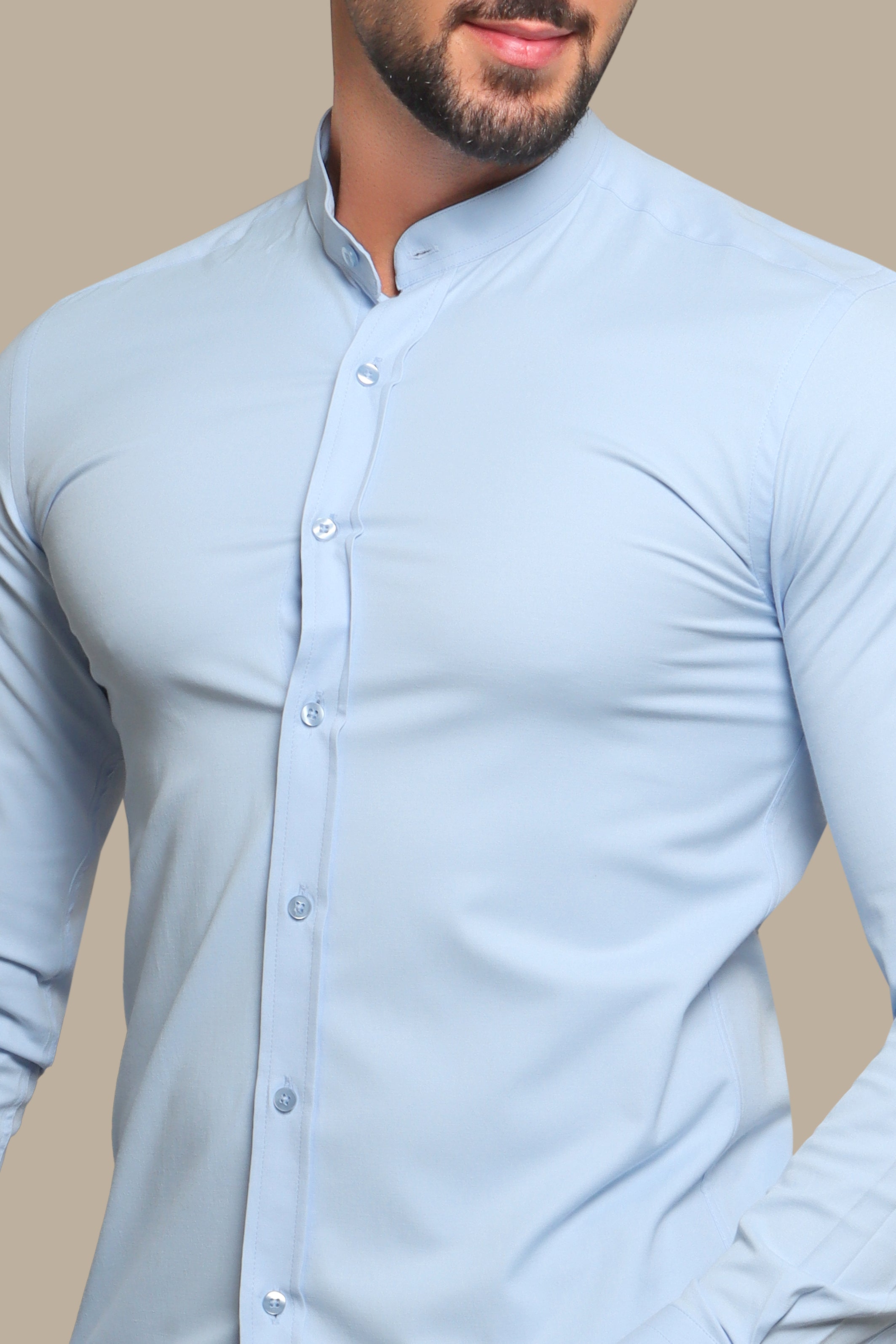 Light Blue Lycra Col Mao Casual Shirt