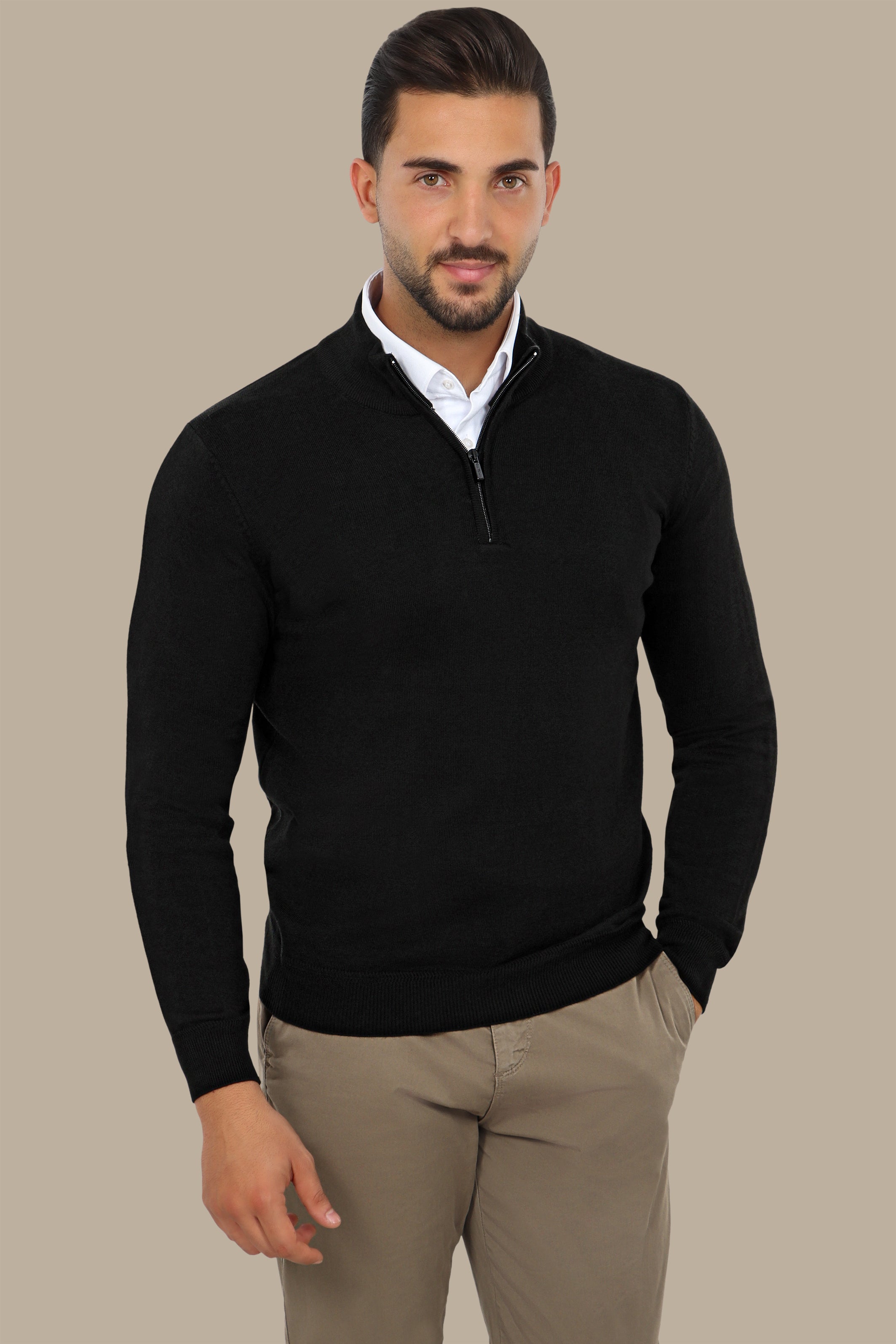 Black Half Zipper Cotton Sweater