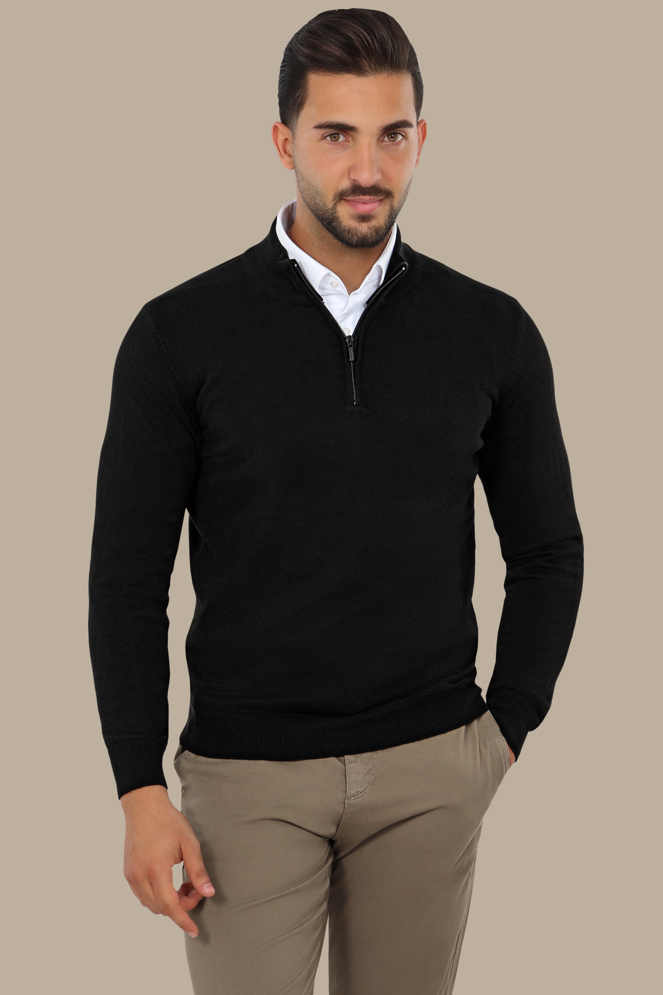 Black Half Zipper Cotton Sweater