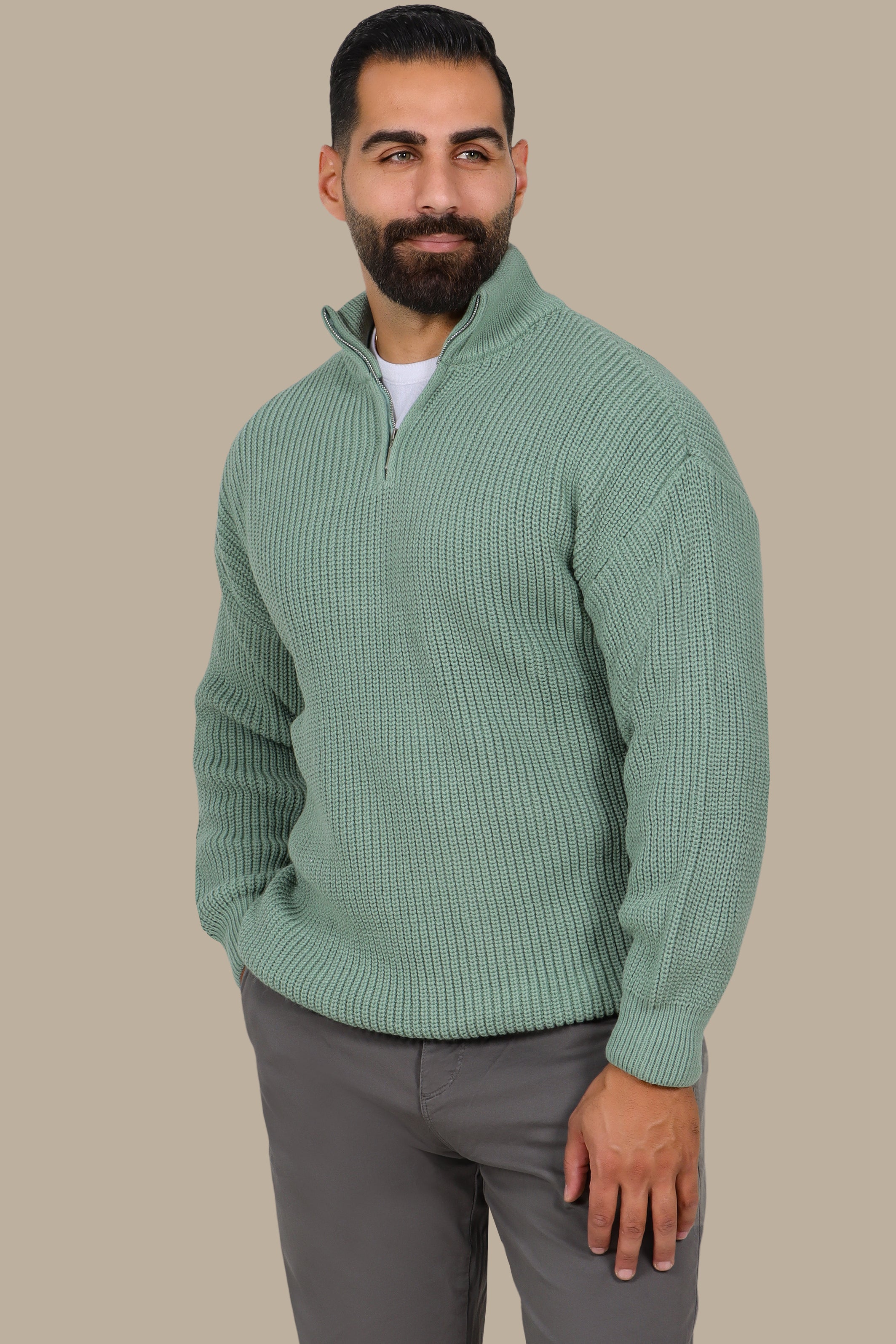 Mercerized Half-Zip Sweater in Mint