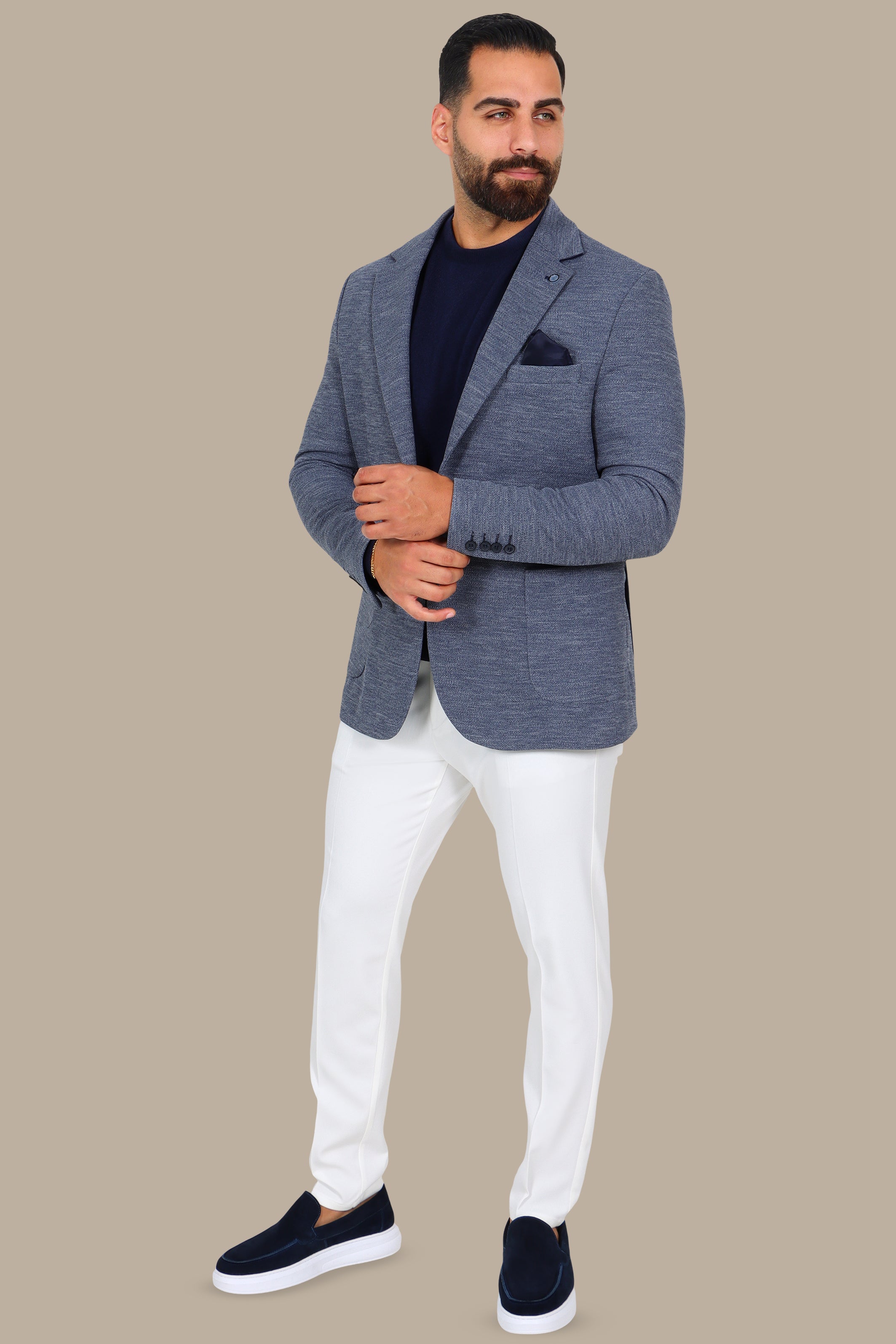 Light Navy Notch Lapel Mons Blazer