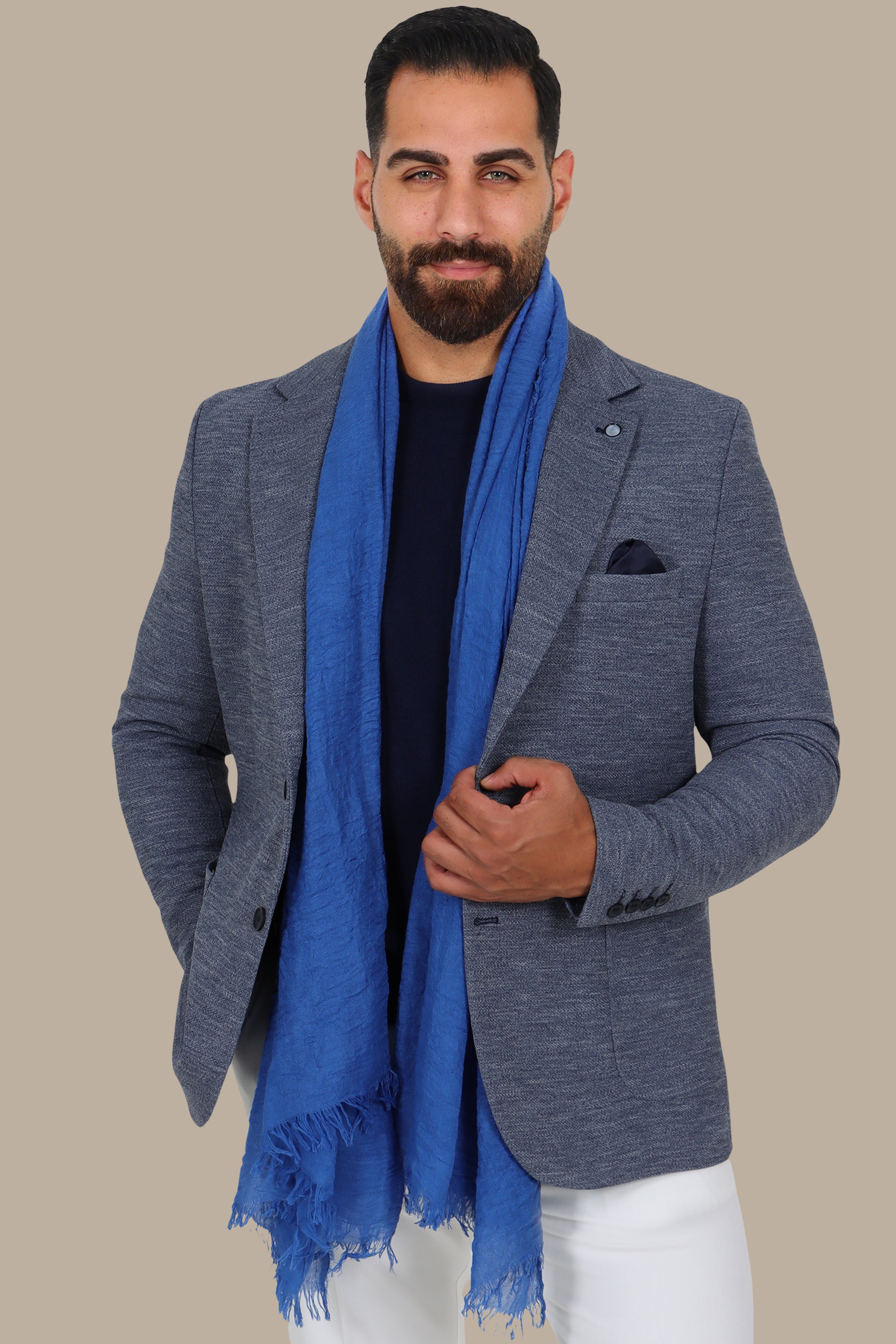 Light Navy Notch Lapel Mons Blazer