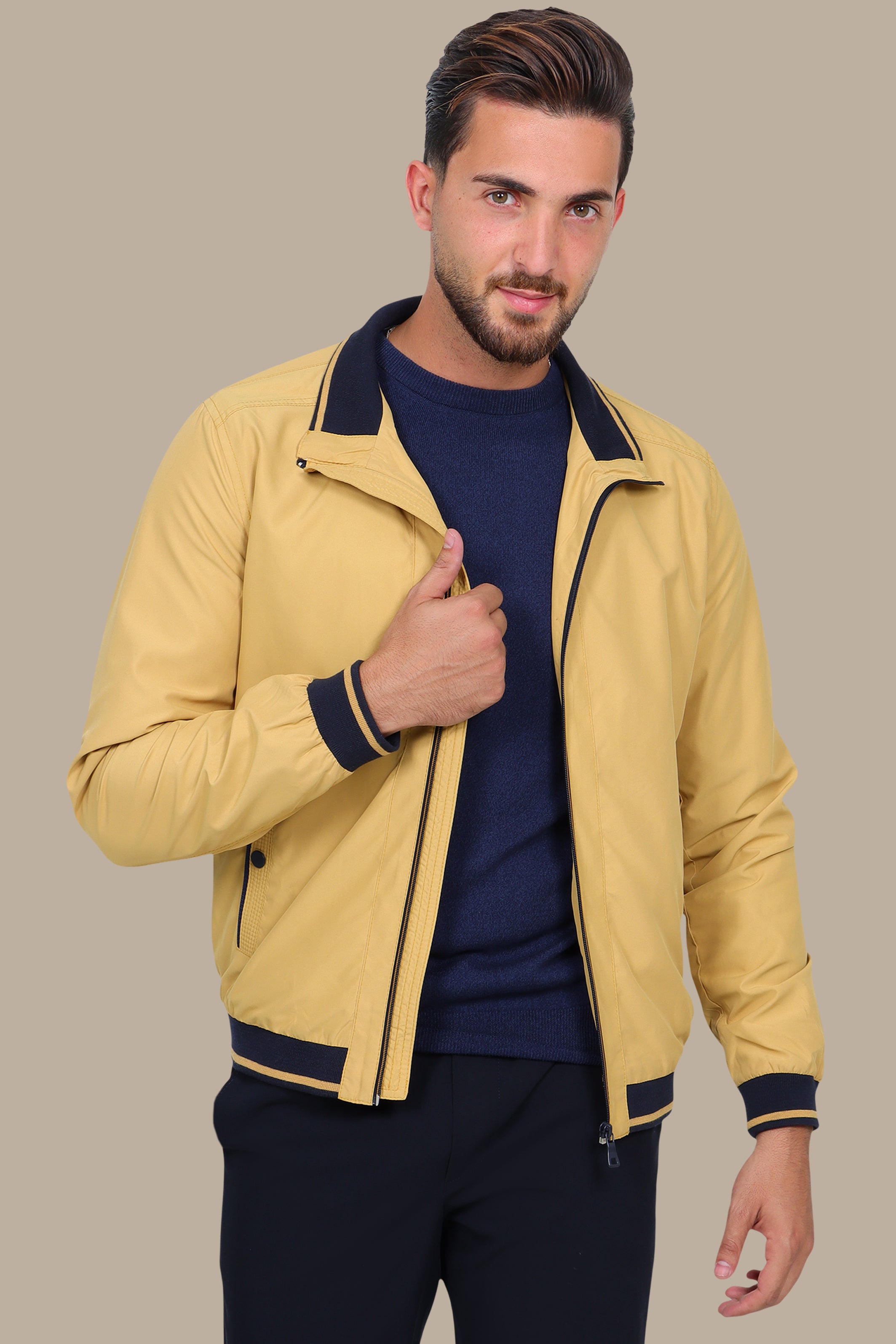Mustard Piping Blouson Jacket: Bold Style in Every Stitch