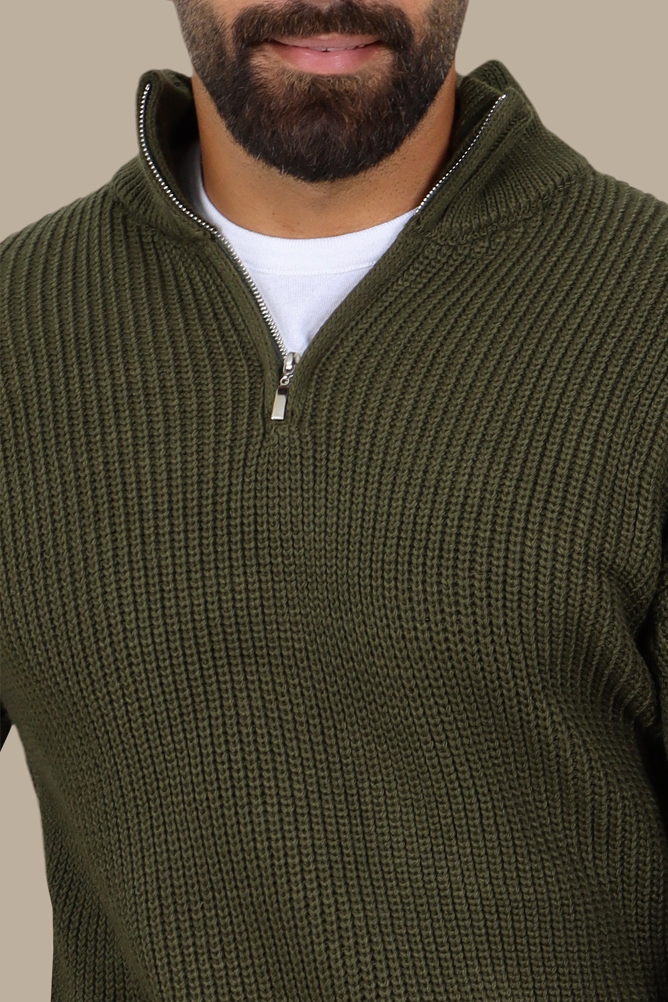 Mercerized Half-Zip Sweater in Khaki