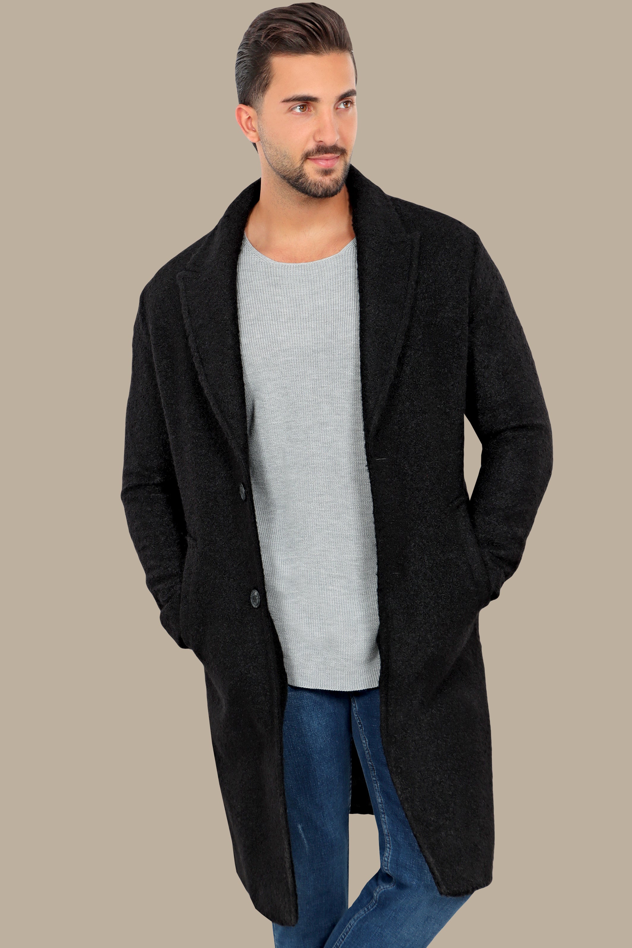 Black Oversized Wool Coat – Classic & Cozy