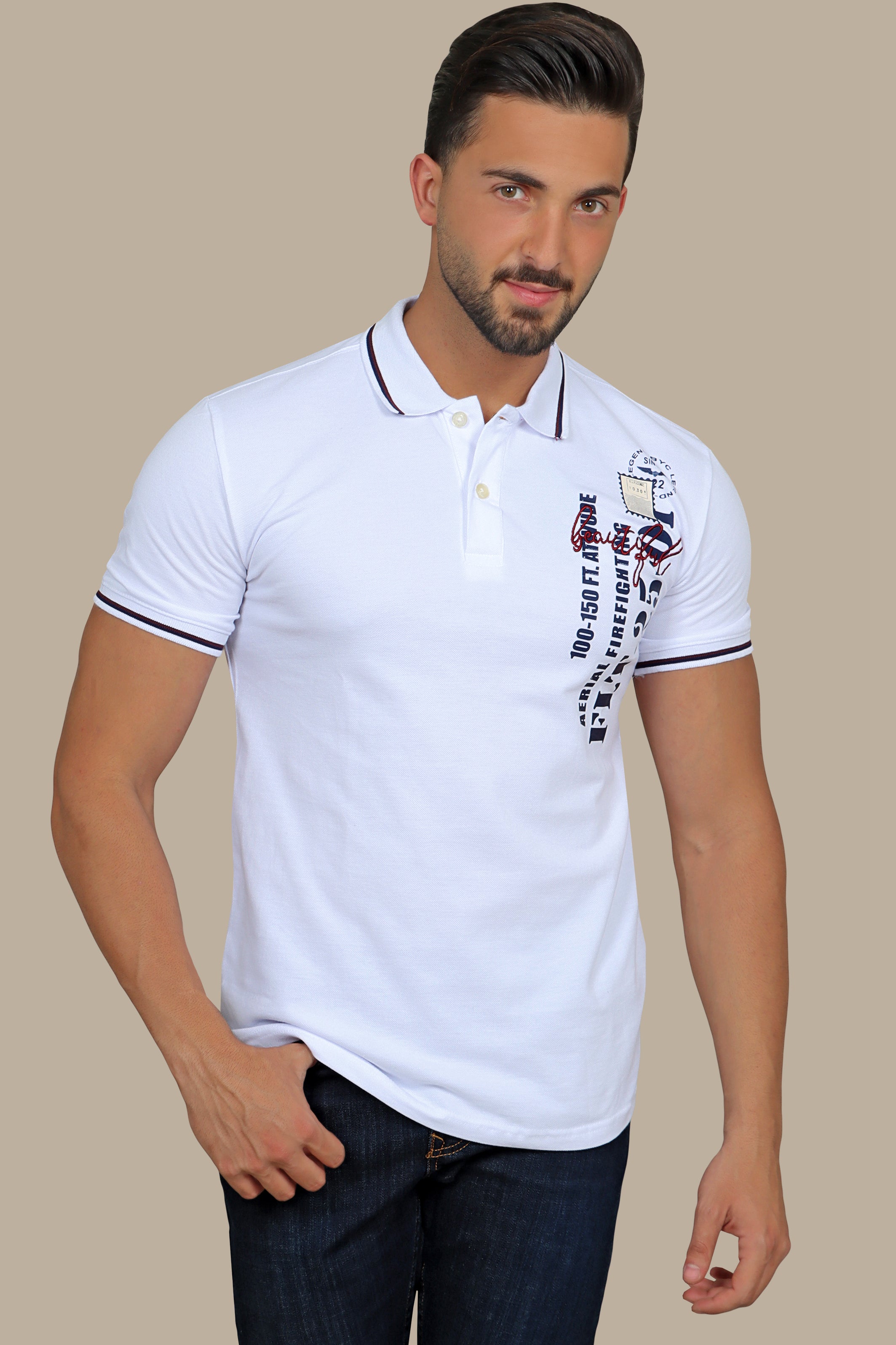 Beautiful White Polo with Patches