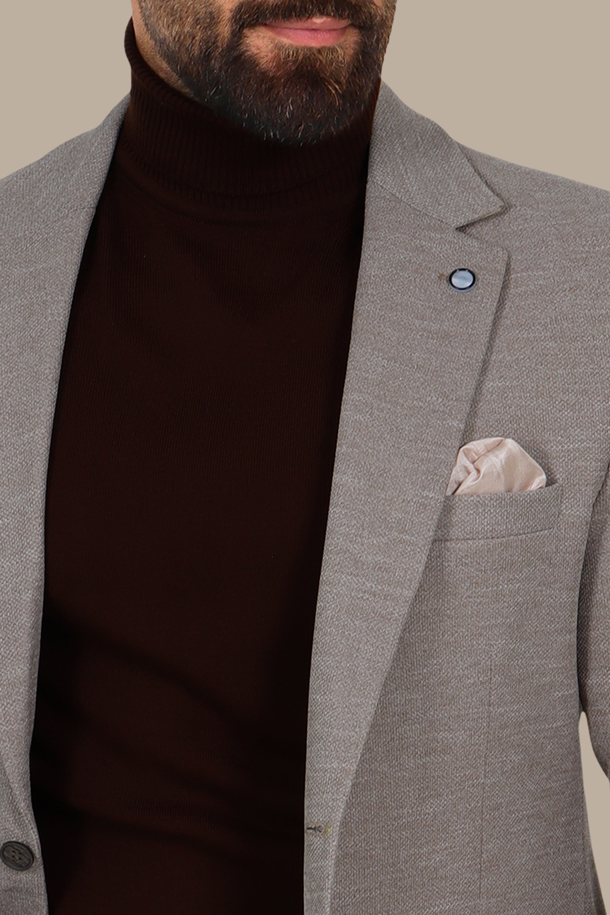 Beige Notch Lapel Mons Blazer