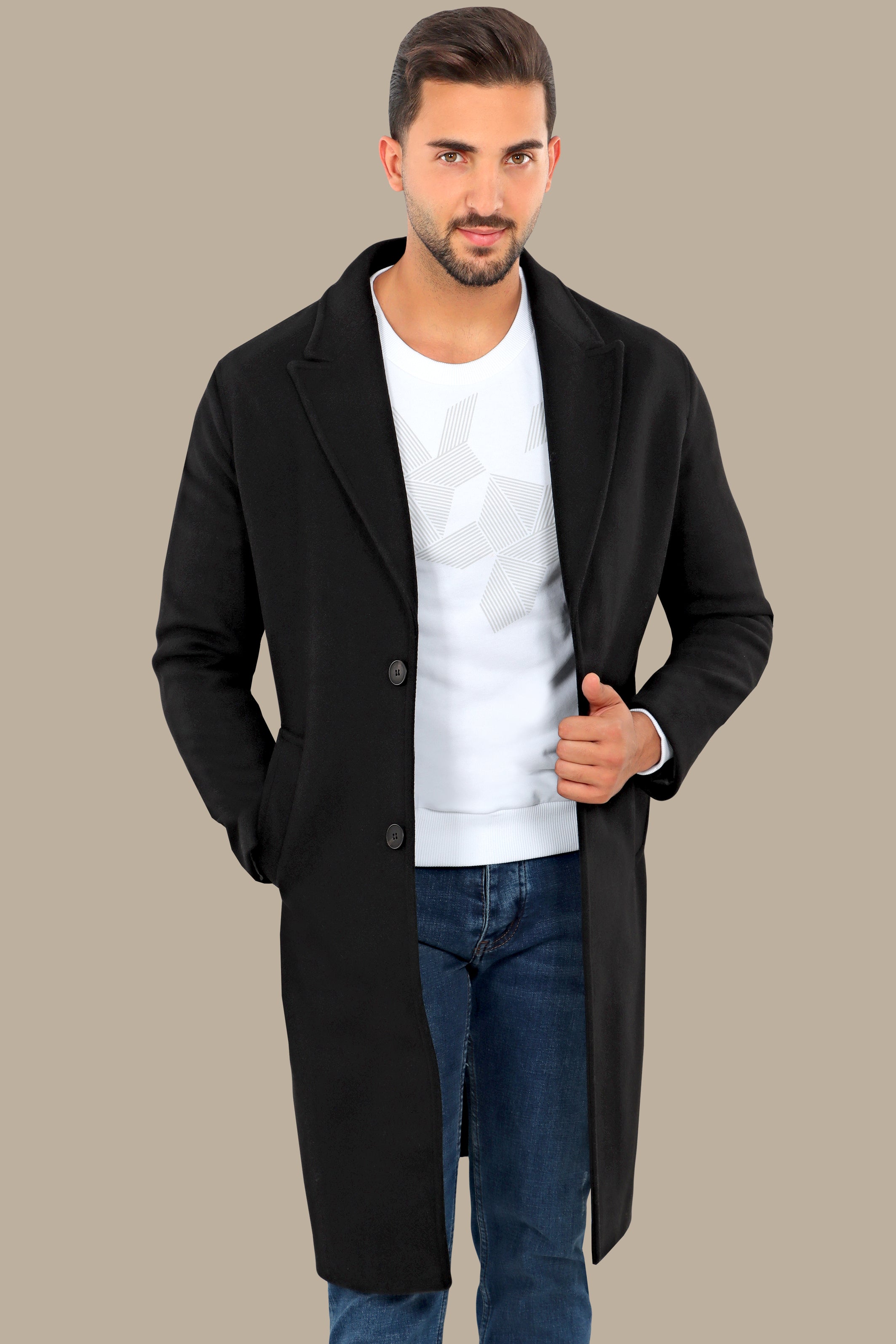 Oversized Black Coat with Peak Lapels