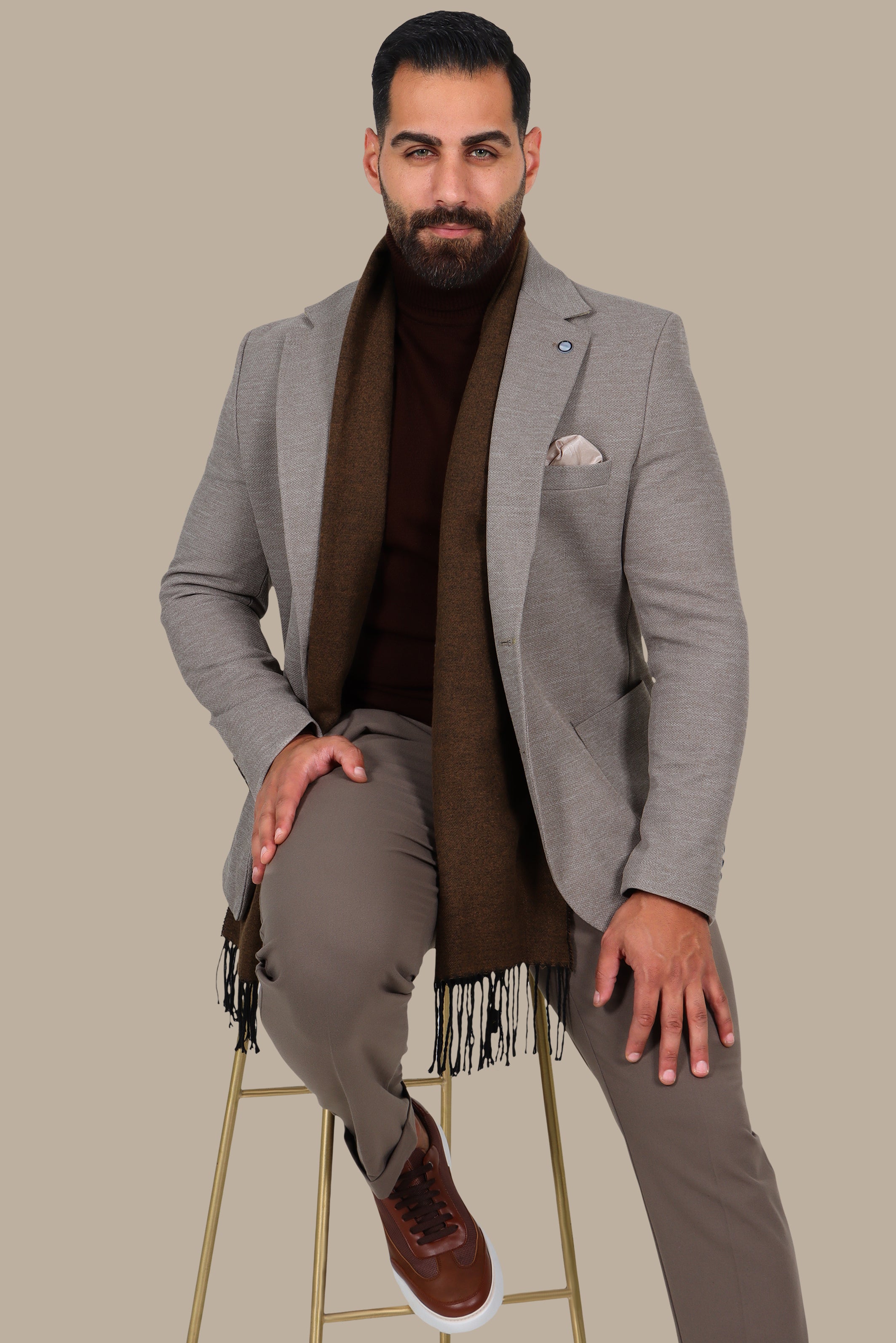 Beige Notch Lapel Mons Blazer