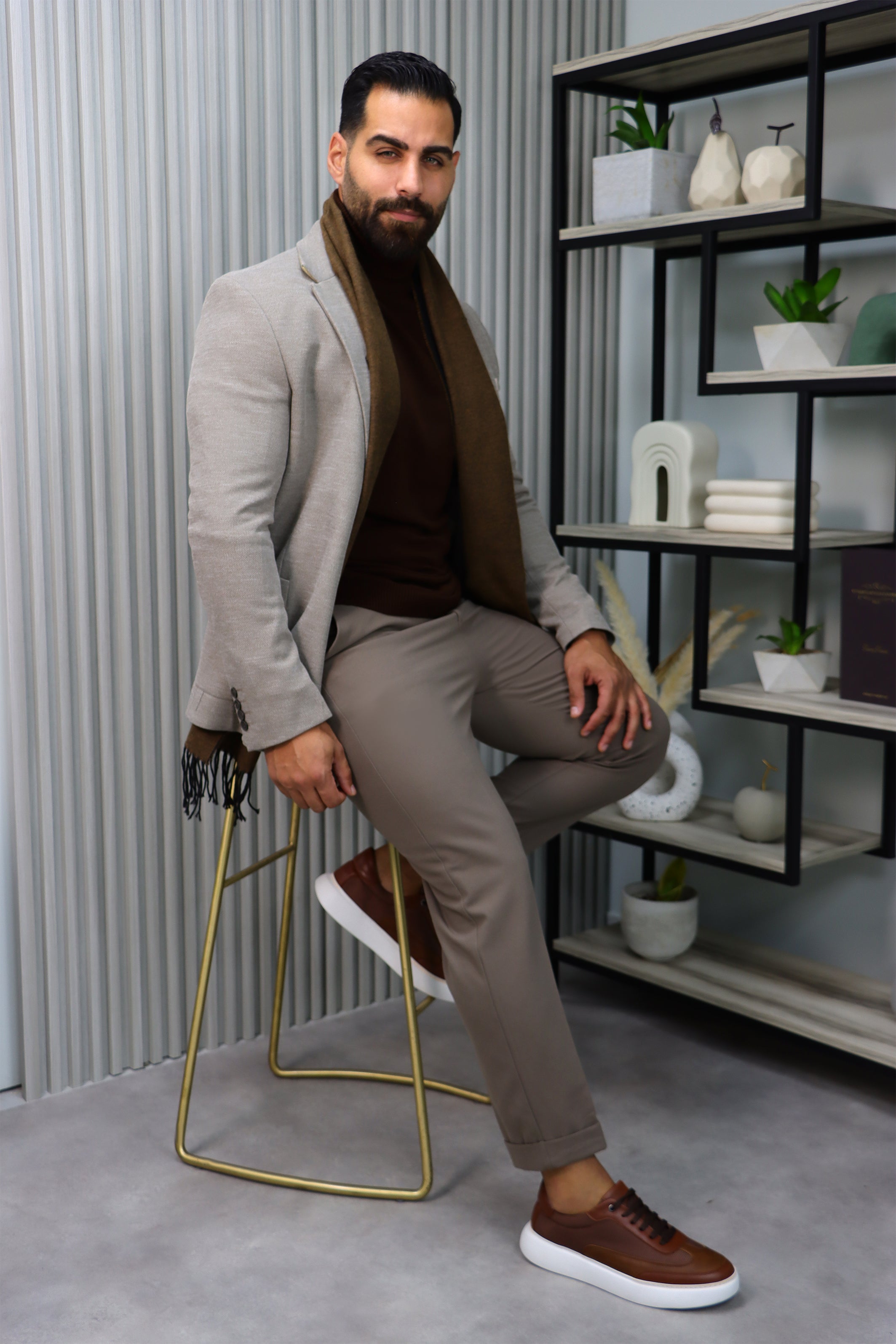 Beige Notch Lapel Mons Blazer