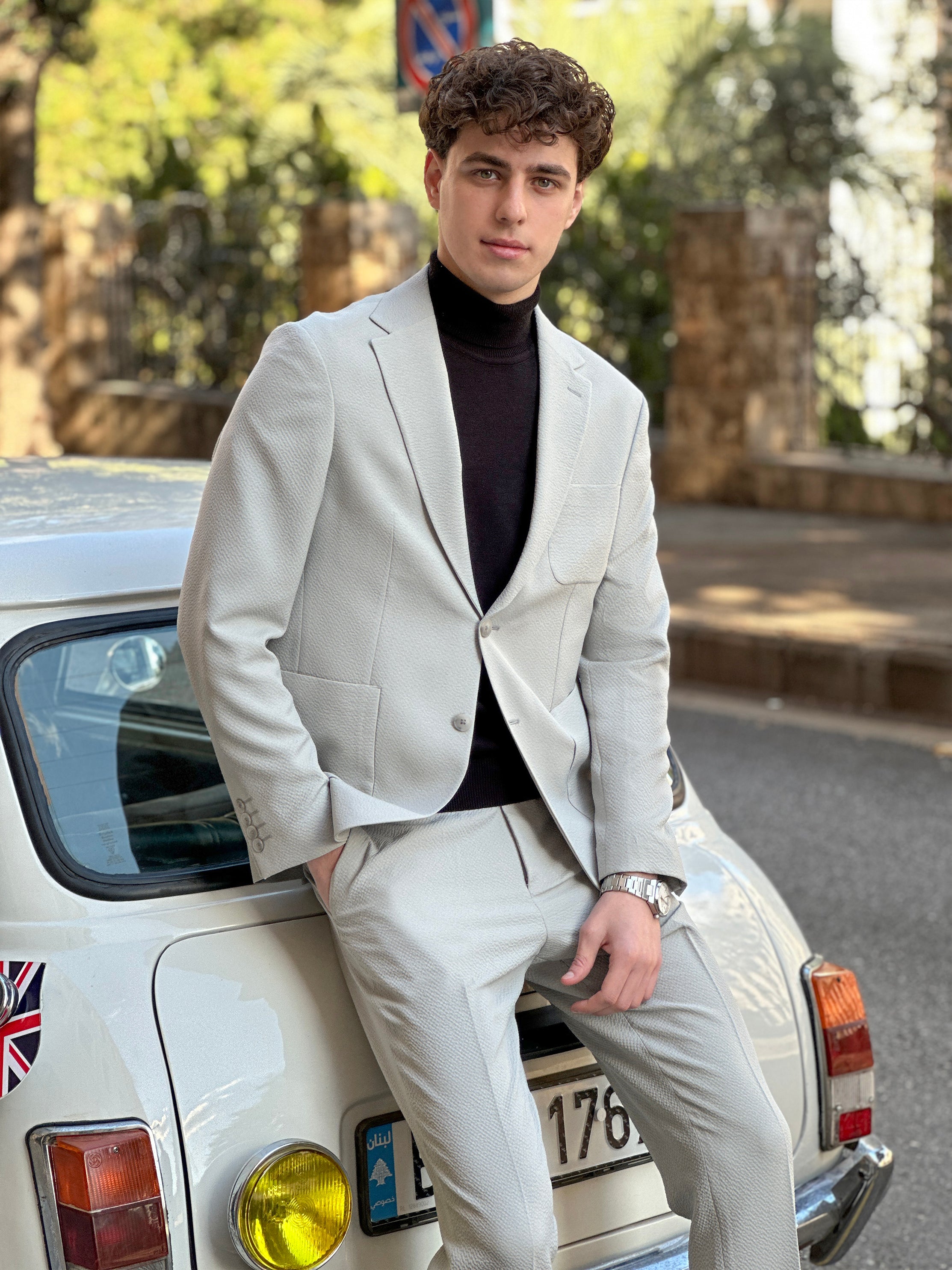 Light Olive Notch Lapel Travel Suit – 2-Piece