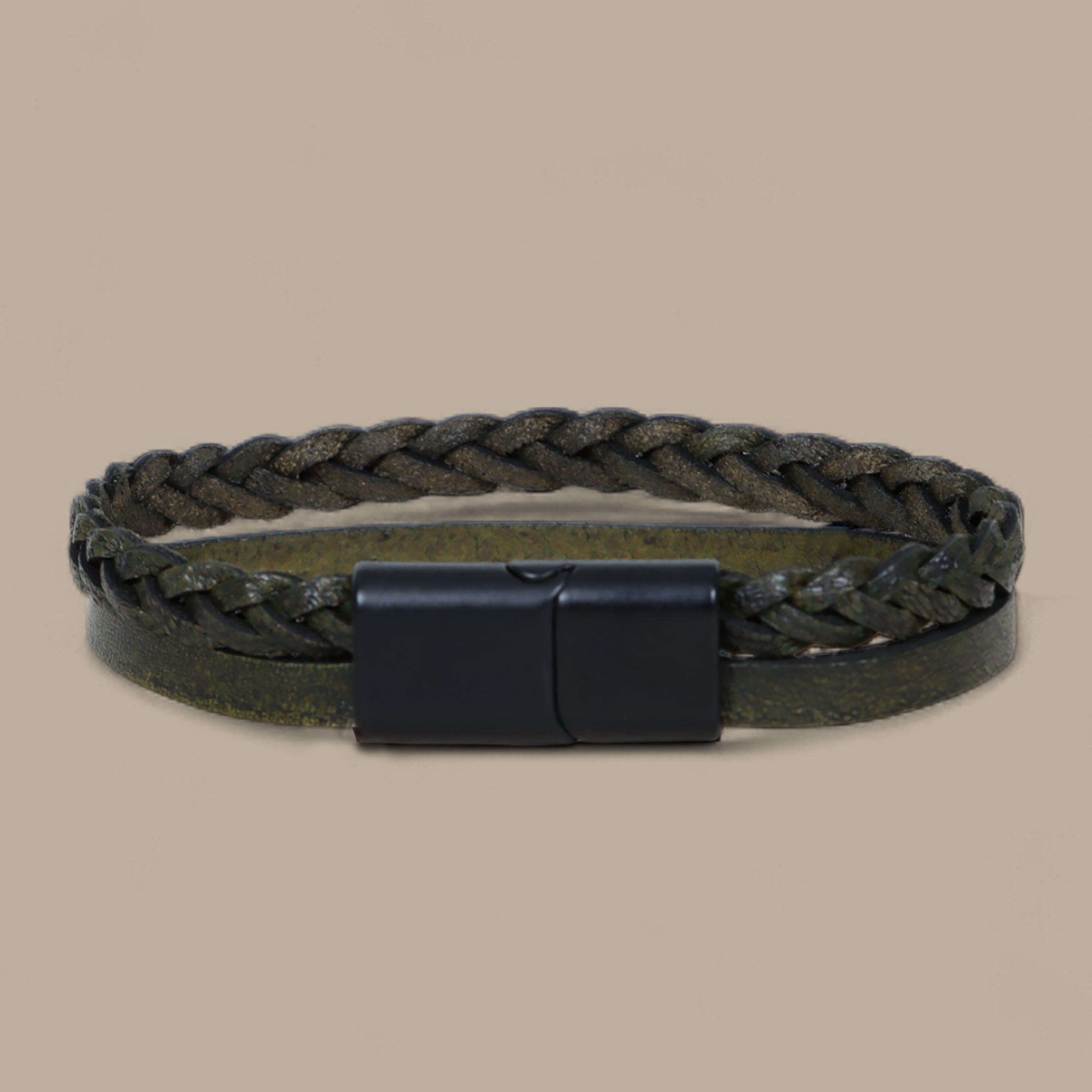 Khaki Three-Layer Leather Bracelet