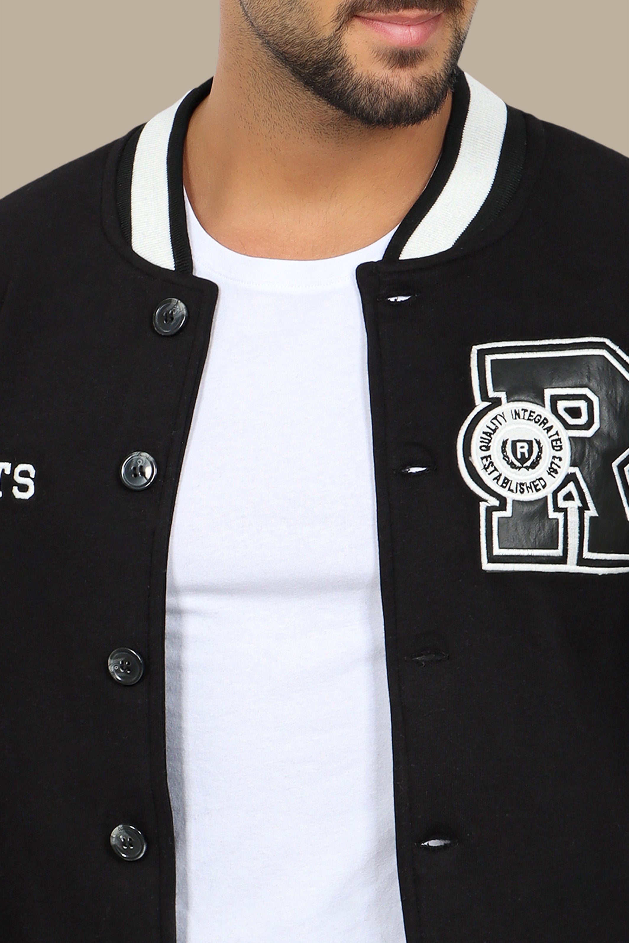 Black Patched Bomber Jacket: Classic Cool with a Stylish Edge