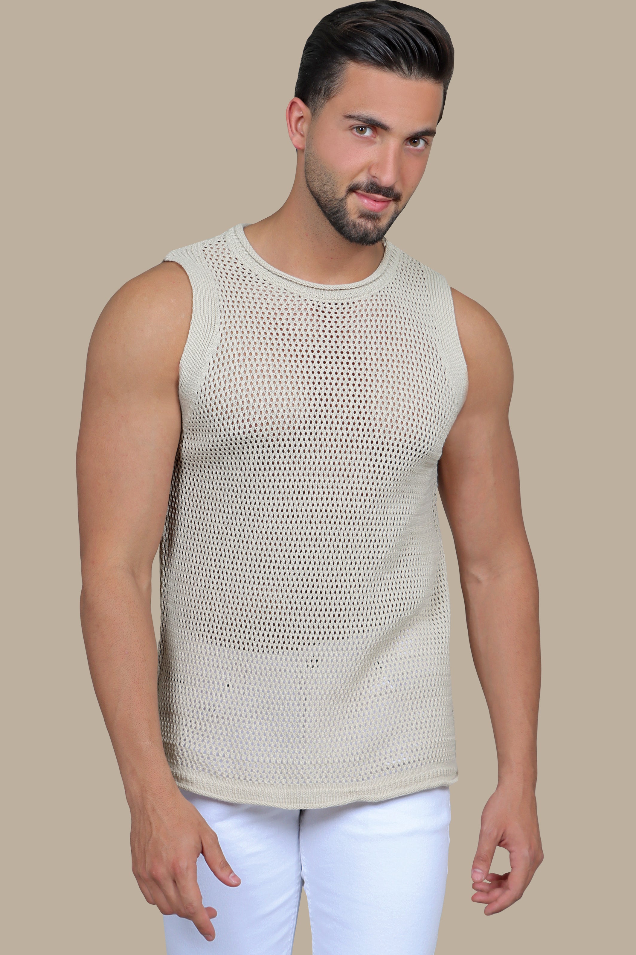 Beige Mercerized Sleeveless Shirt