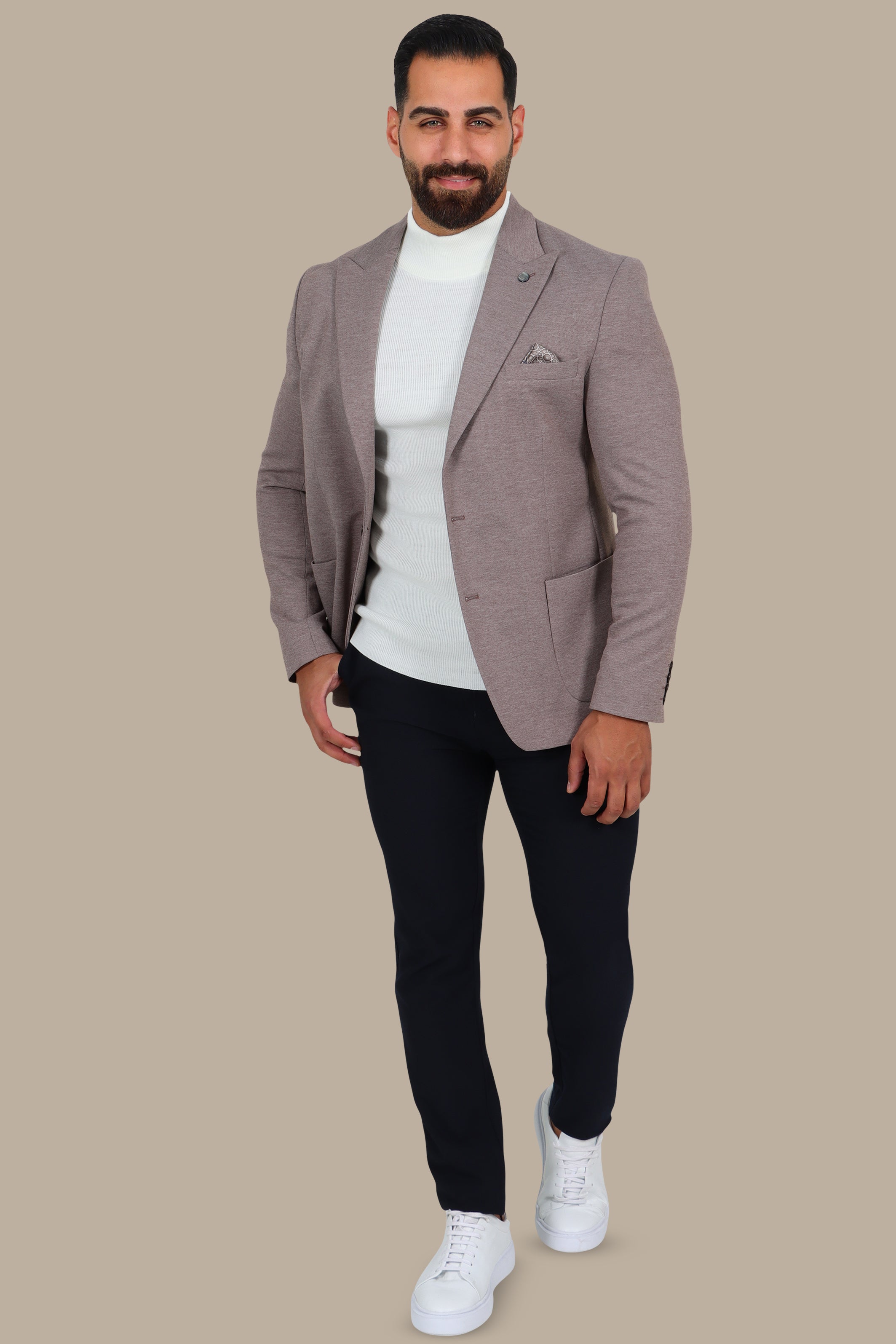 Light Brown Piquet Blazer with Peak Lapel