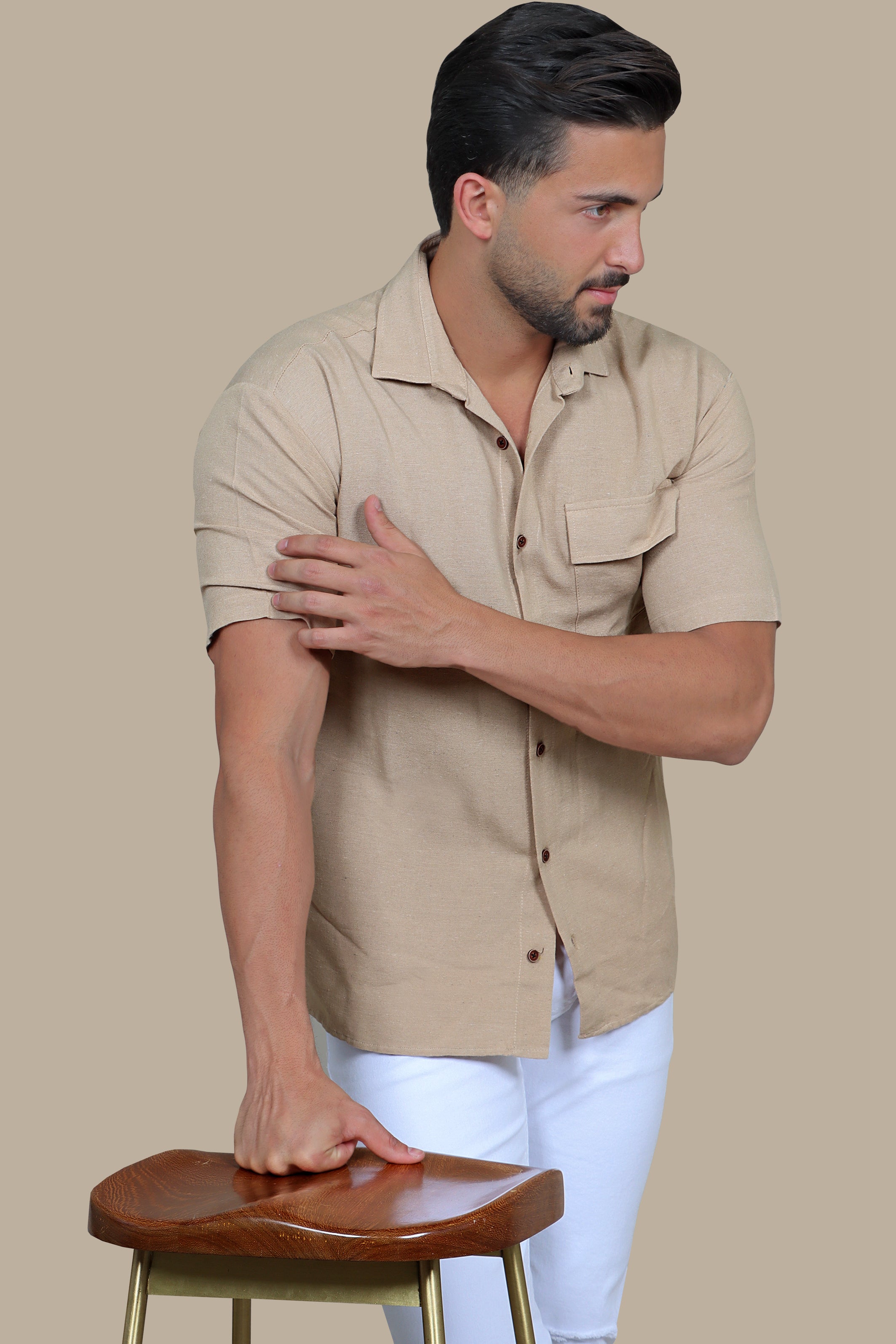 Shirt Linen 1 Pocket Short Sleeve | Camel