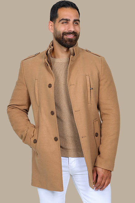 Beige Coat with Detachable Mao Collar