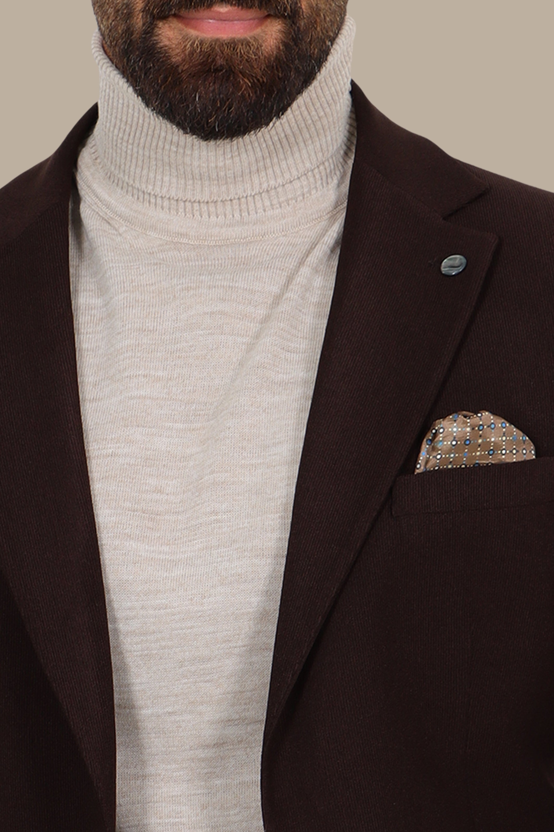 Brown Slim Corduroy Blazer with Notch Lapel